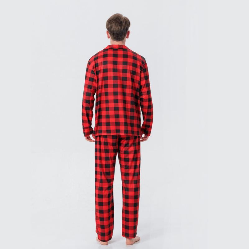 Matching red and black buffalo plaid family Christmas pajamas - view 8