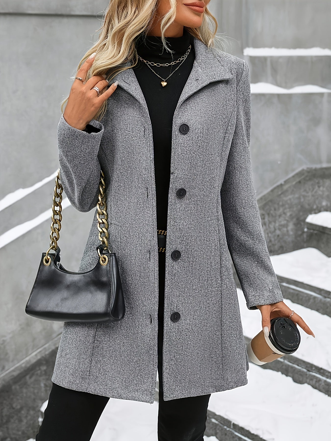 Verena | Stand Collar Textured Overcoat - view 2