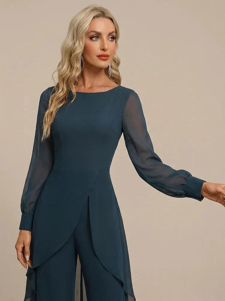 Katherine Women's Sheer Sleeve Chiffon Jumpsuit