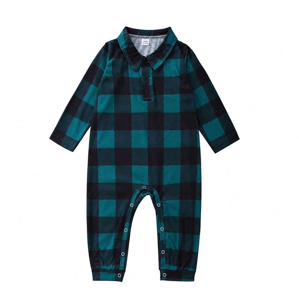 Teal and black buffalo check matching family Christmas pajamas - view 4
