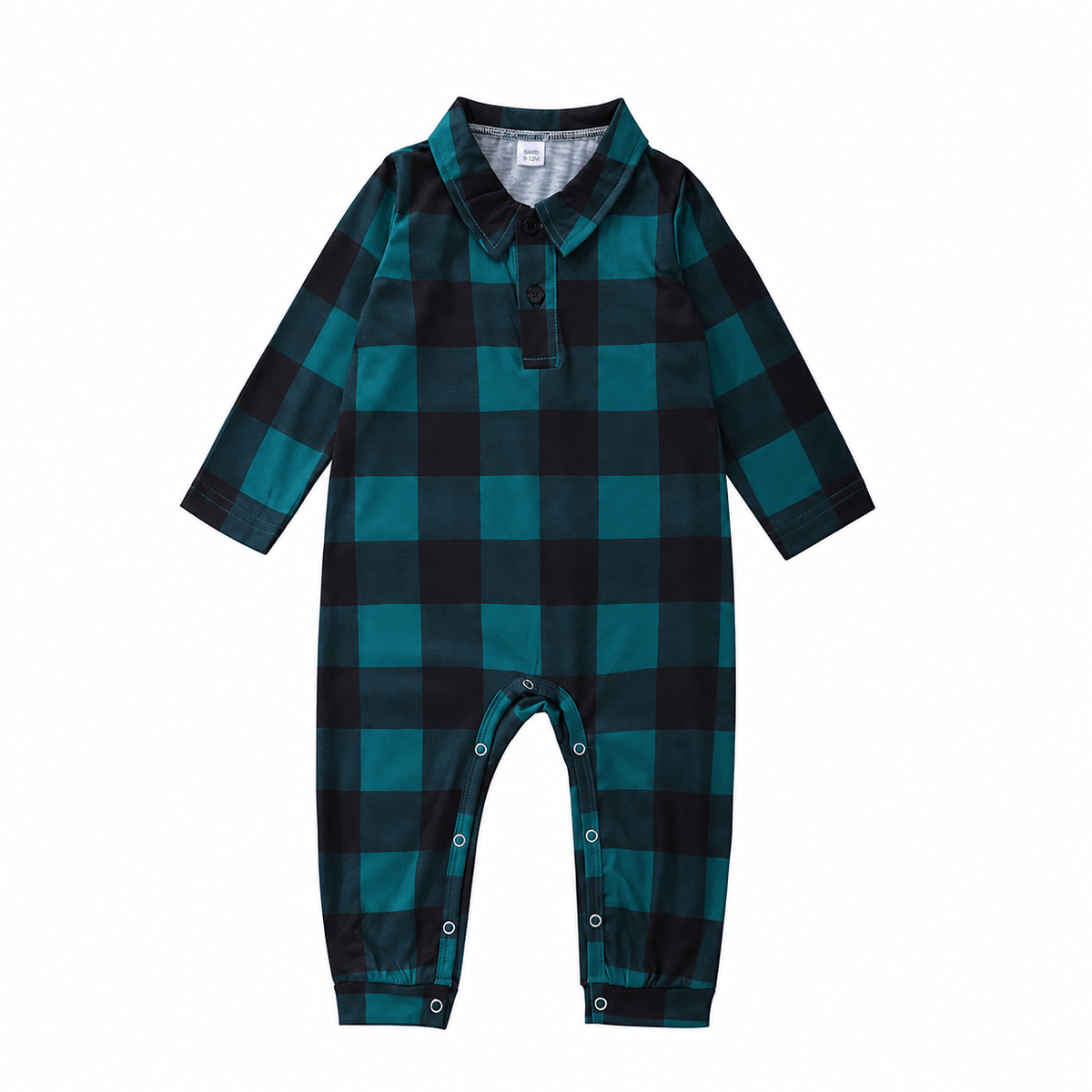 Teal and black buffalo check matching family Christmas pajamas - view 4