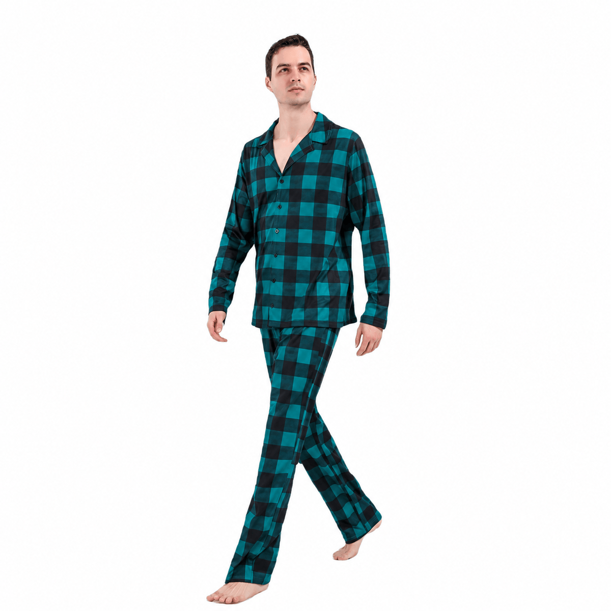 Teal and black buffalo check matching family Christmas pajamas - view 6