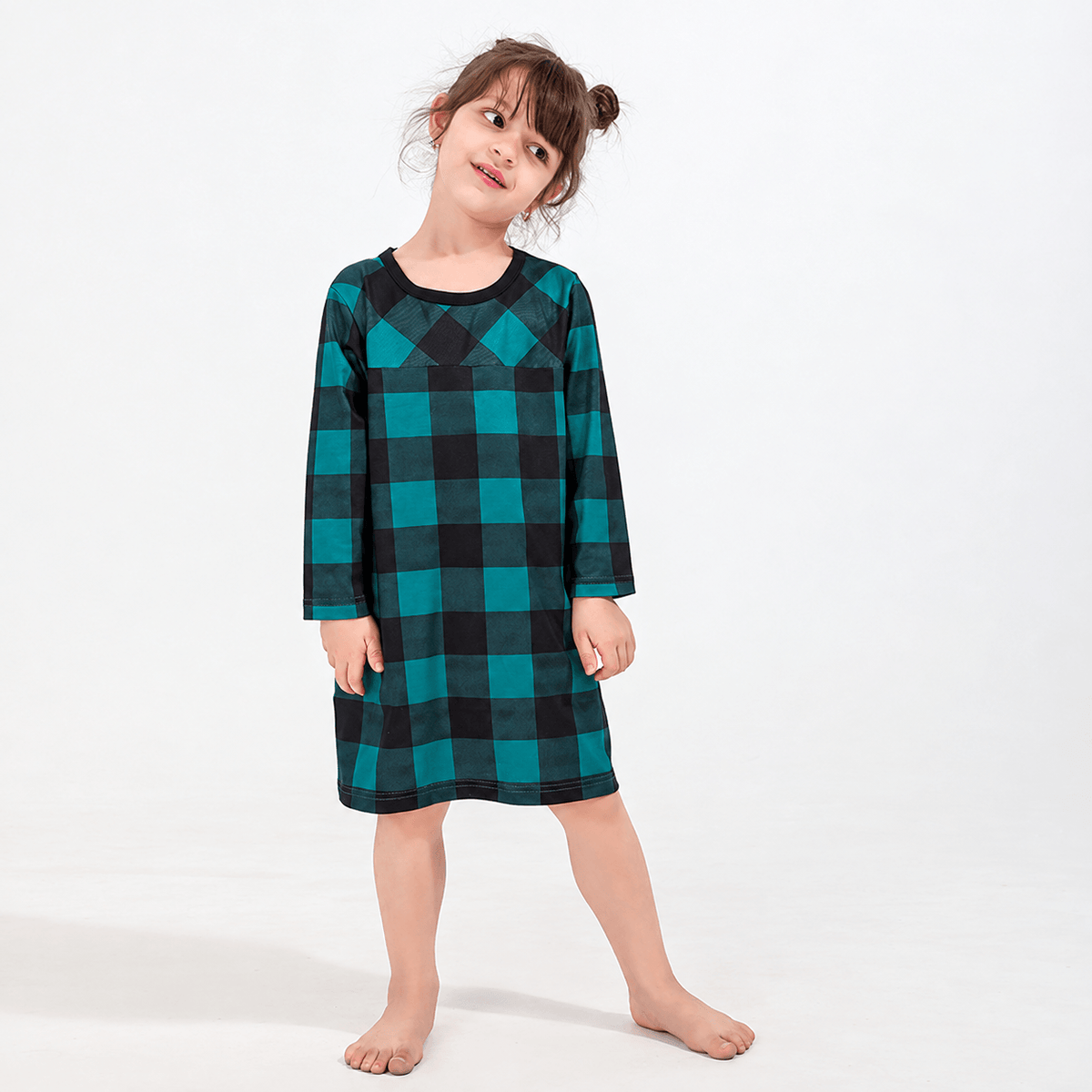 Teal and black buffalo check matching family Christmas pajamas - view 8