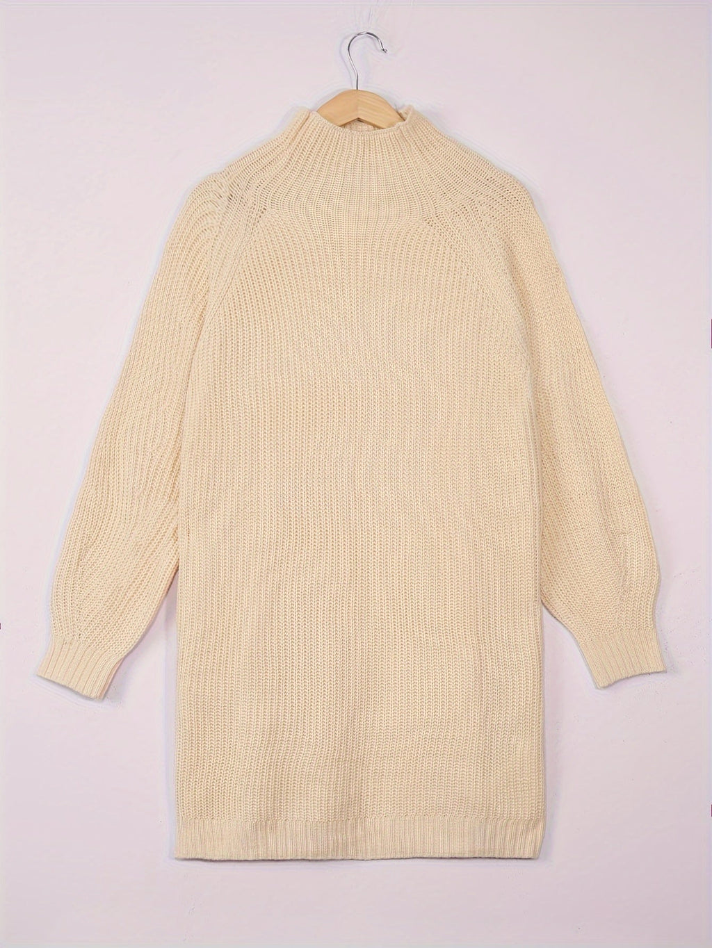 Ribbed knit turtleneck sweater dress with raglan long sleeves - view 13