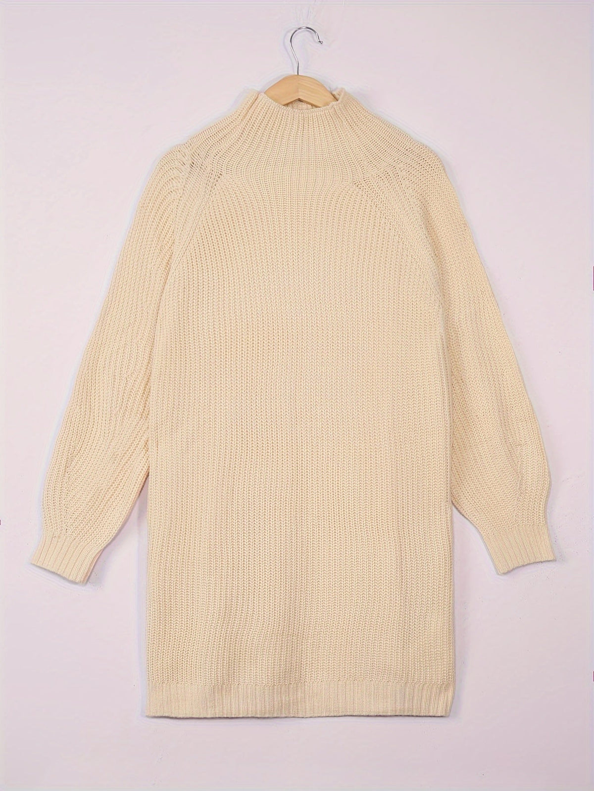 Ribbed knit turtleneck sweater dress with raglan long sleeves - view 13