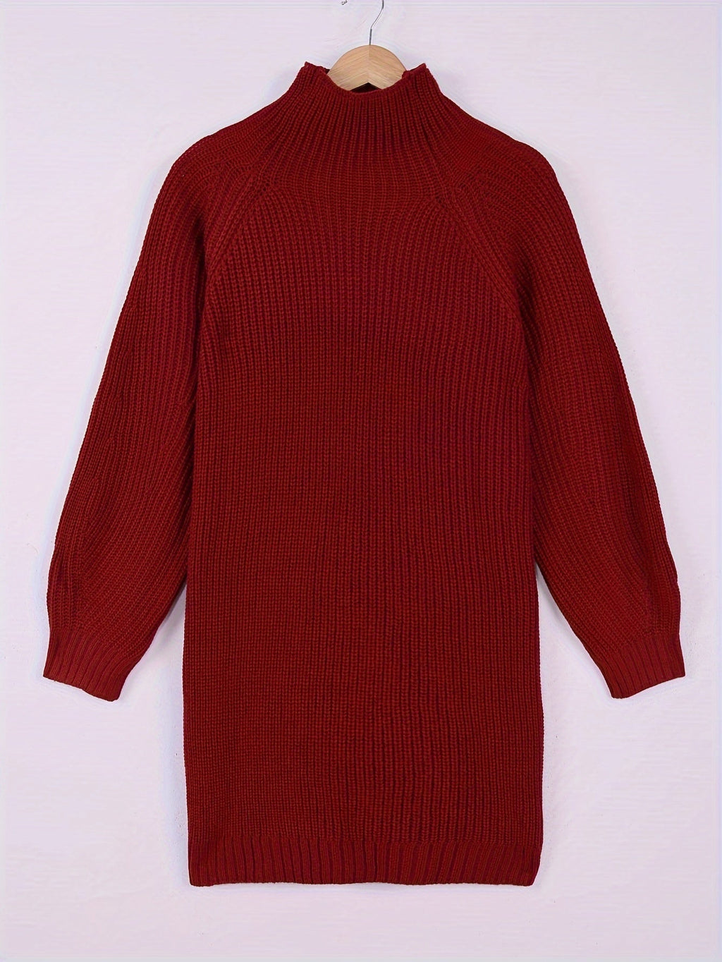 Ribbed knit turtleneck sweater dress with raglan long sleeves - view 15