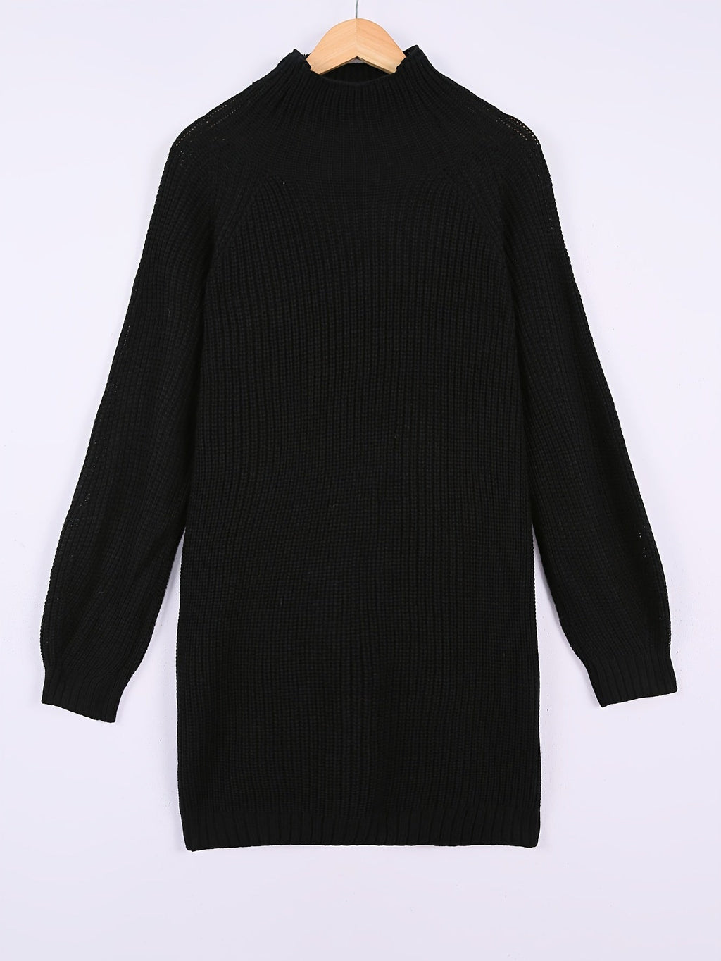 Ribbed knit turtleneck sweater dress with raglan long sleeves - view 3