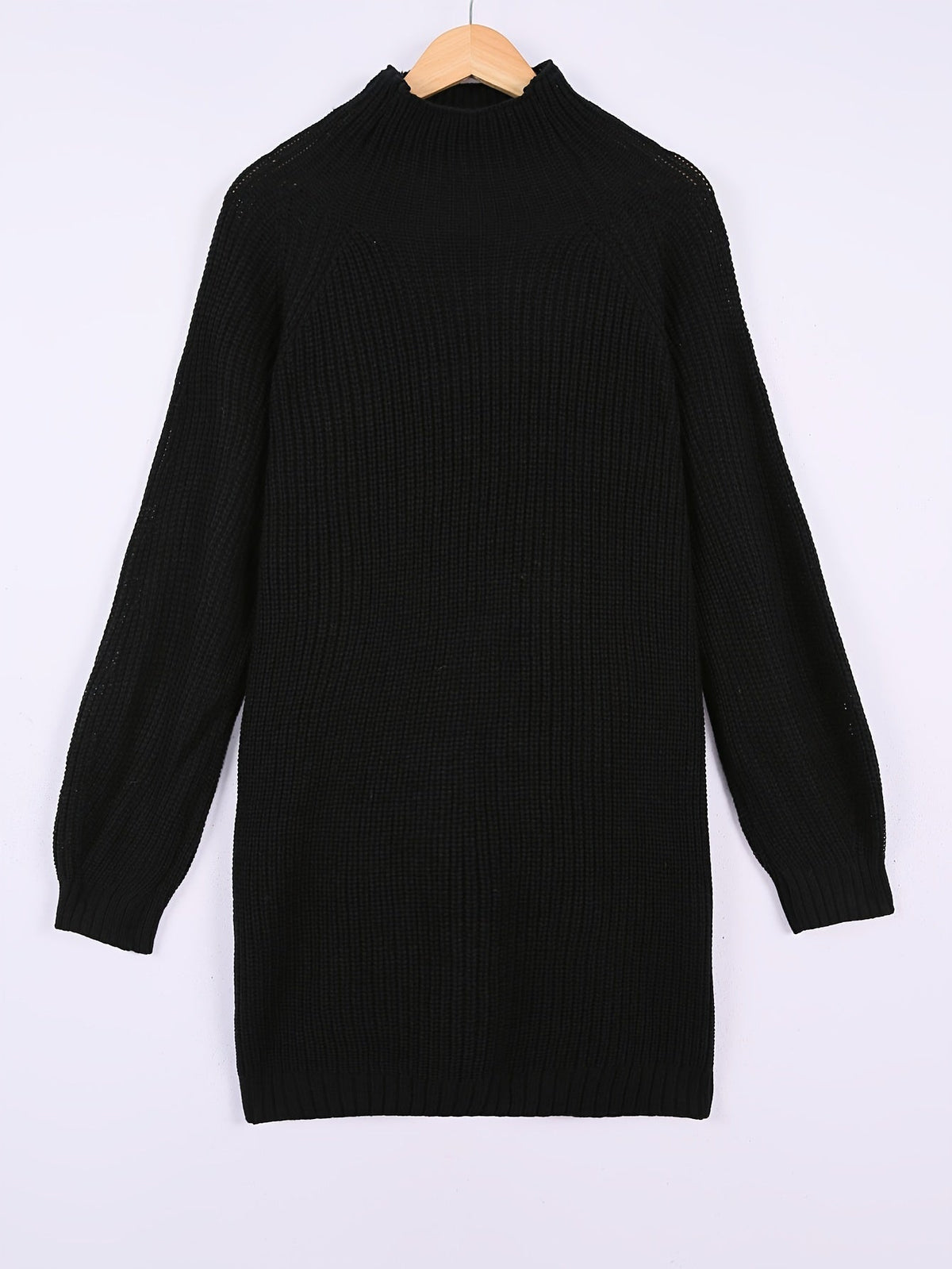 Ribbed knit turtleneck sweater dress with raglan long sleeves - view 3