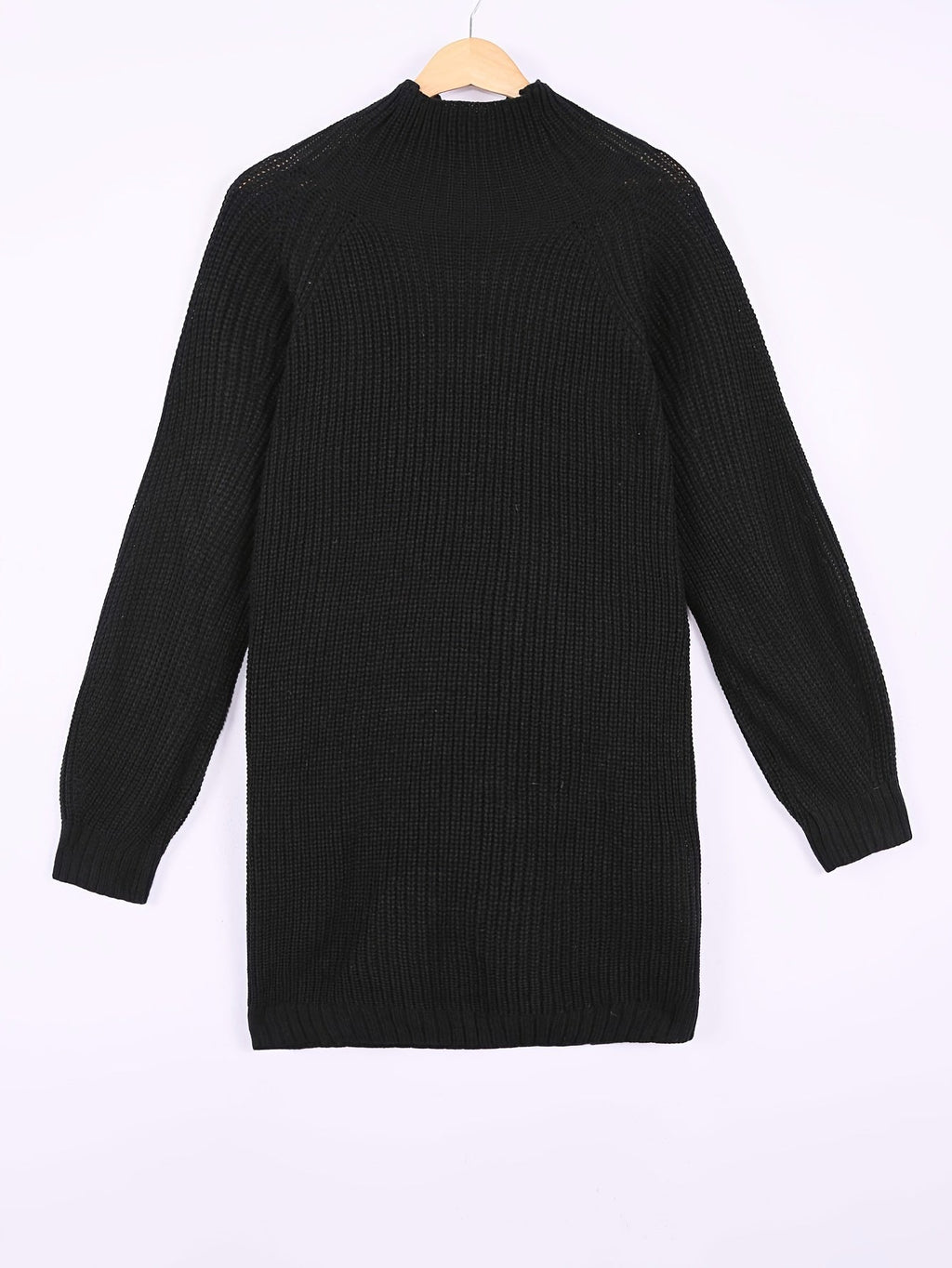 Ribbed knit turtleneck sweater dress with raglan long sleeves - view 4