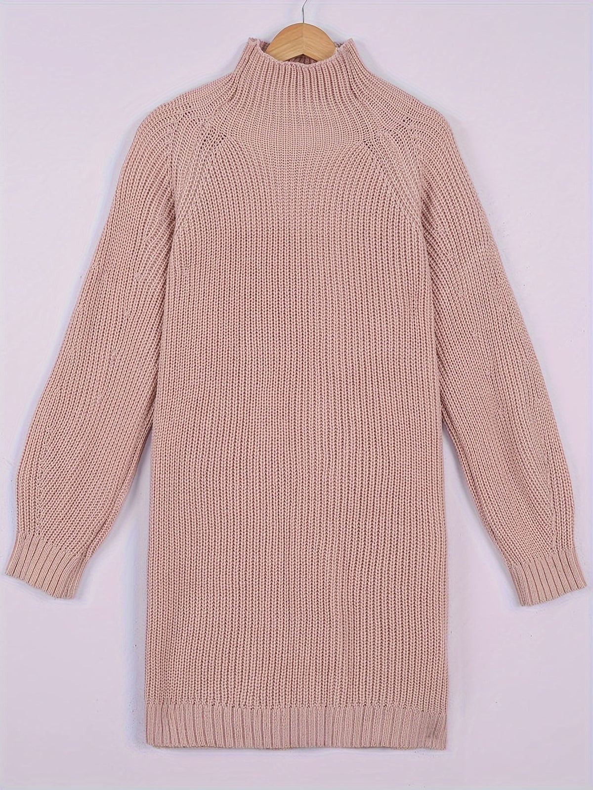 Ribbed knit turtleneck sweater dress with raglan long sleeves - view 8