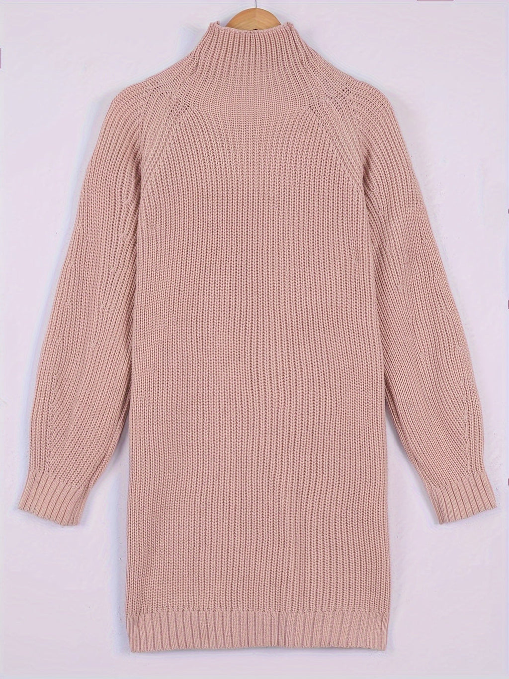 Ribbed knit turtleneck sweater dress with raglan long sleeves - view 9