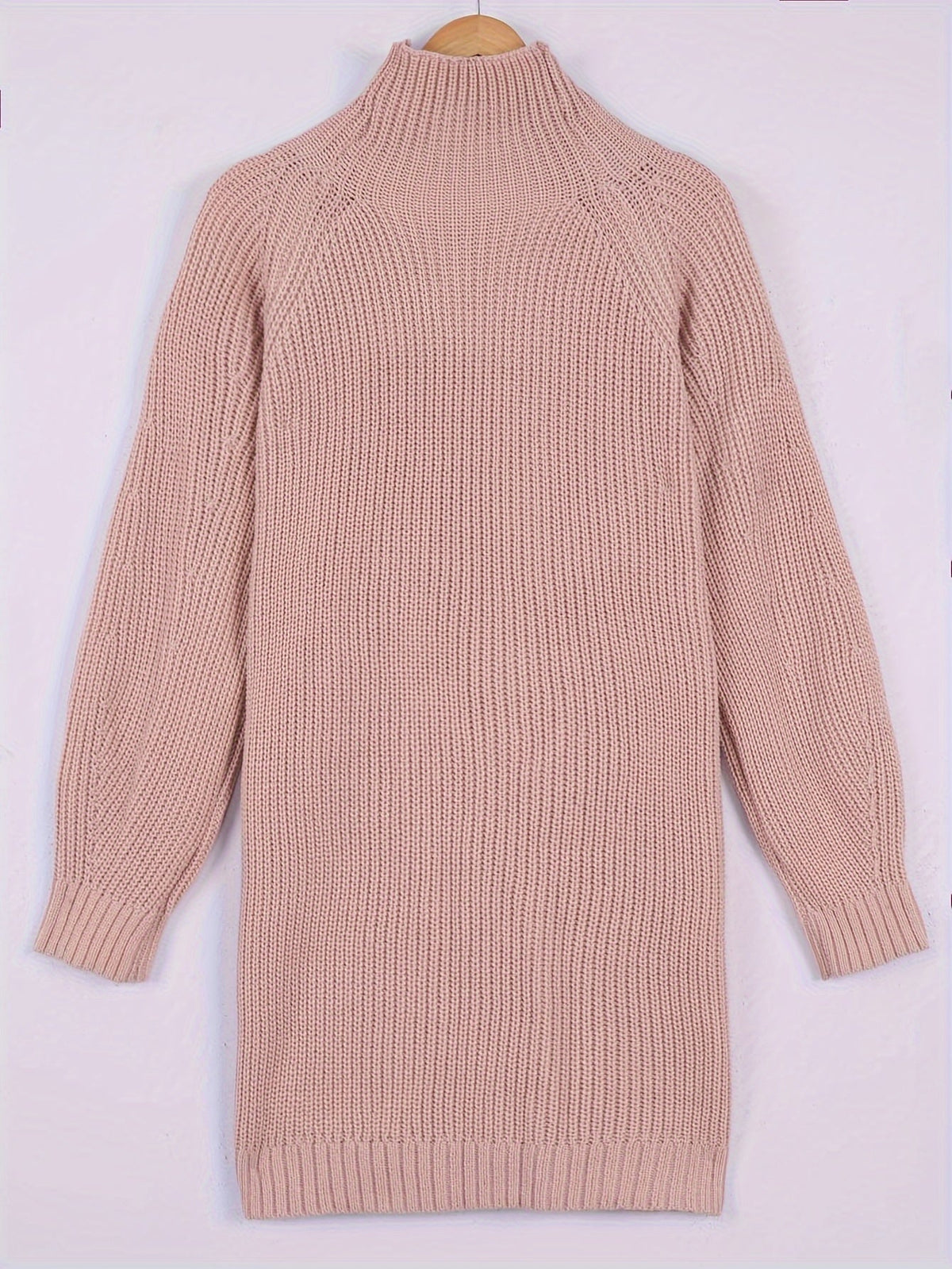 Ribbed knit turtleneck sweater dress with raglan long sleeves - view 9
