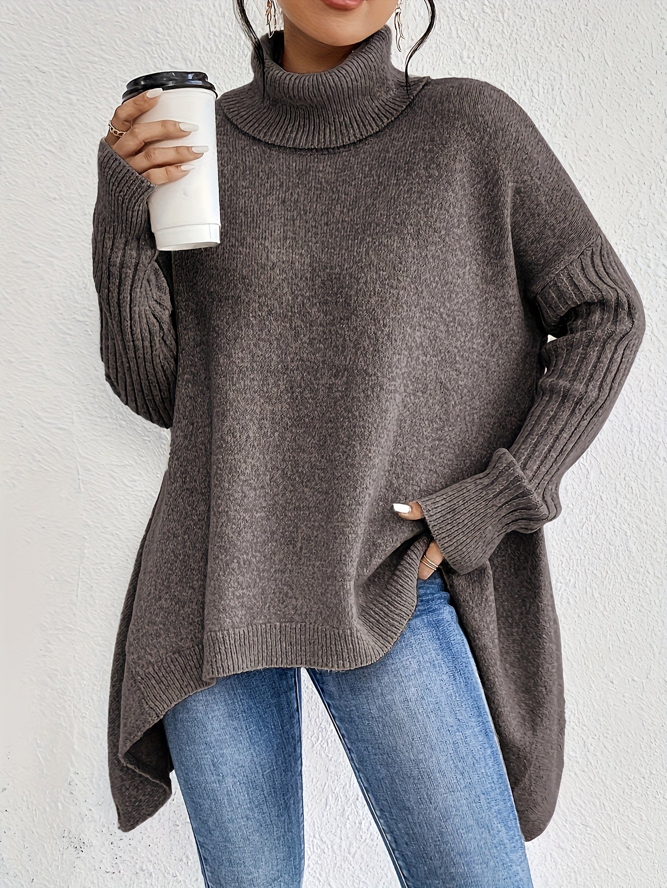 Elise | High Neck Long Sleeve Knit Pullover - front view