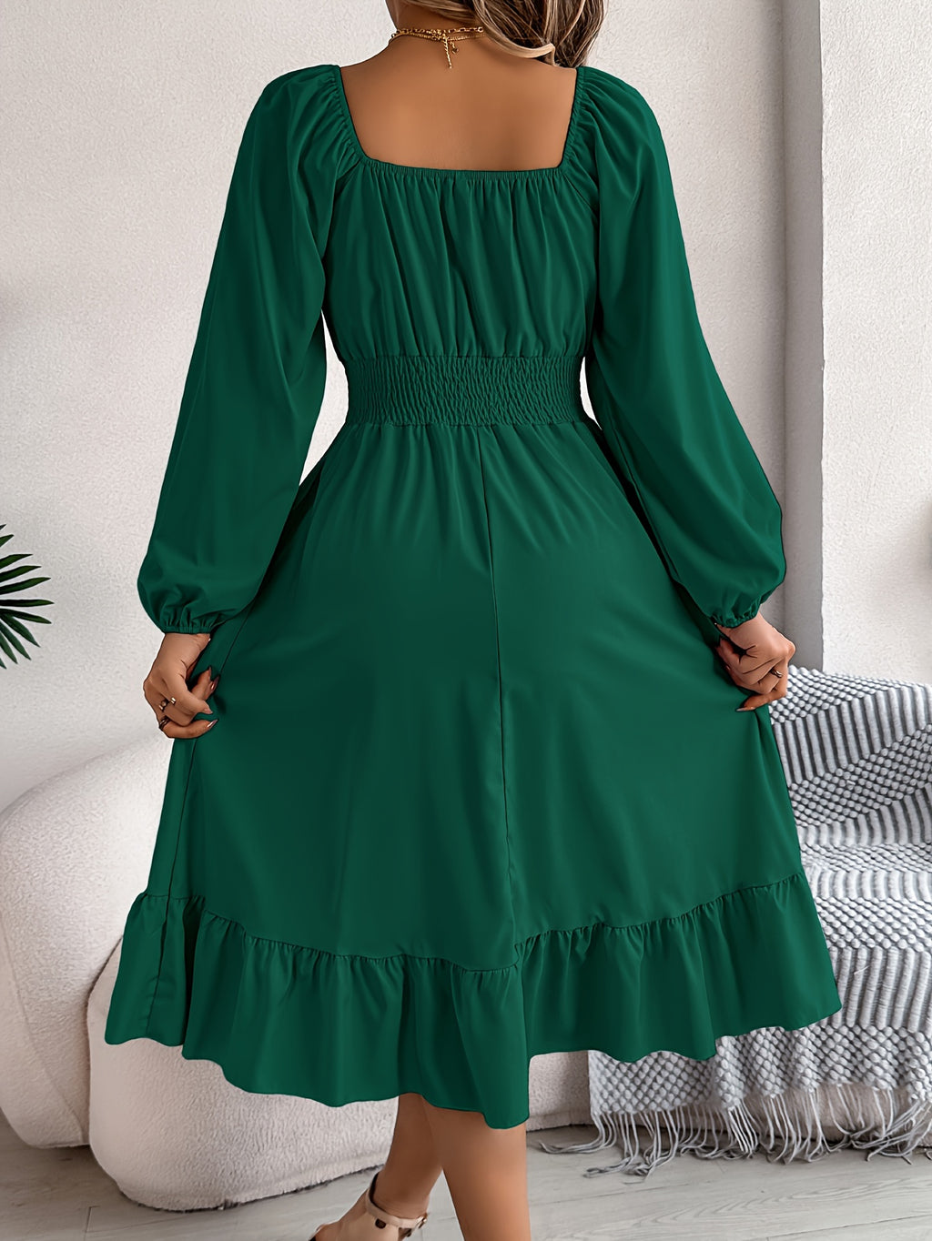 Lennon | Square Neck Waist-Cinching A-Line Dress