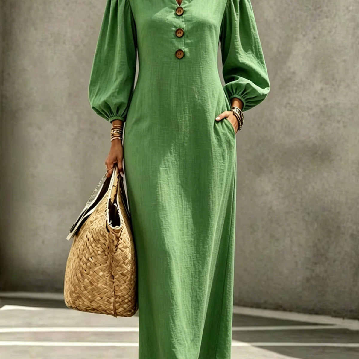 Presley | Puff Sleeve V-Neck Maxi Dress