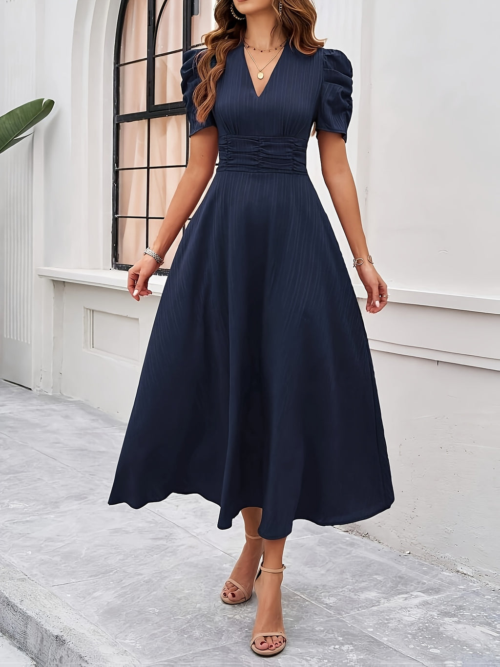 Quinn | Solid V-Neck A-Line Dress