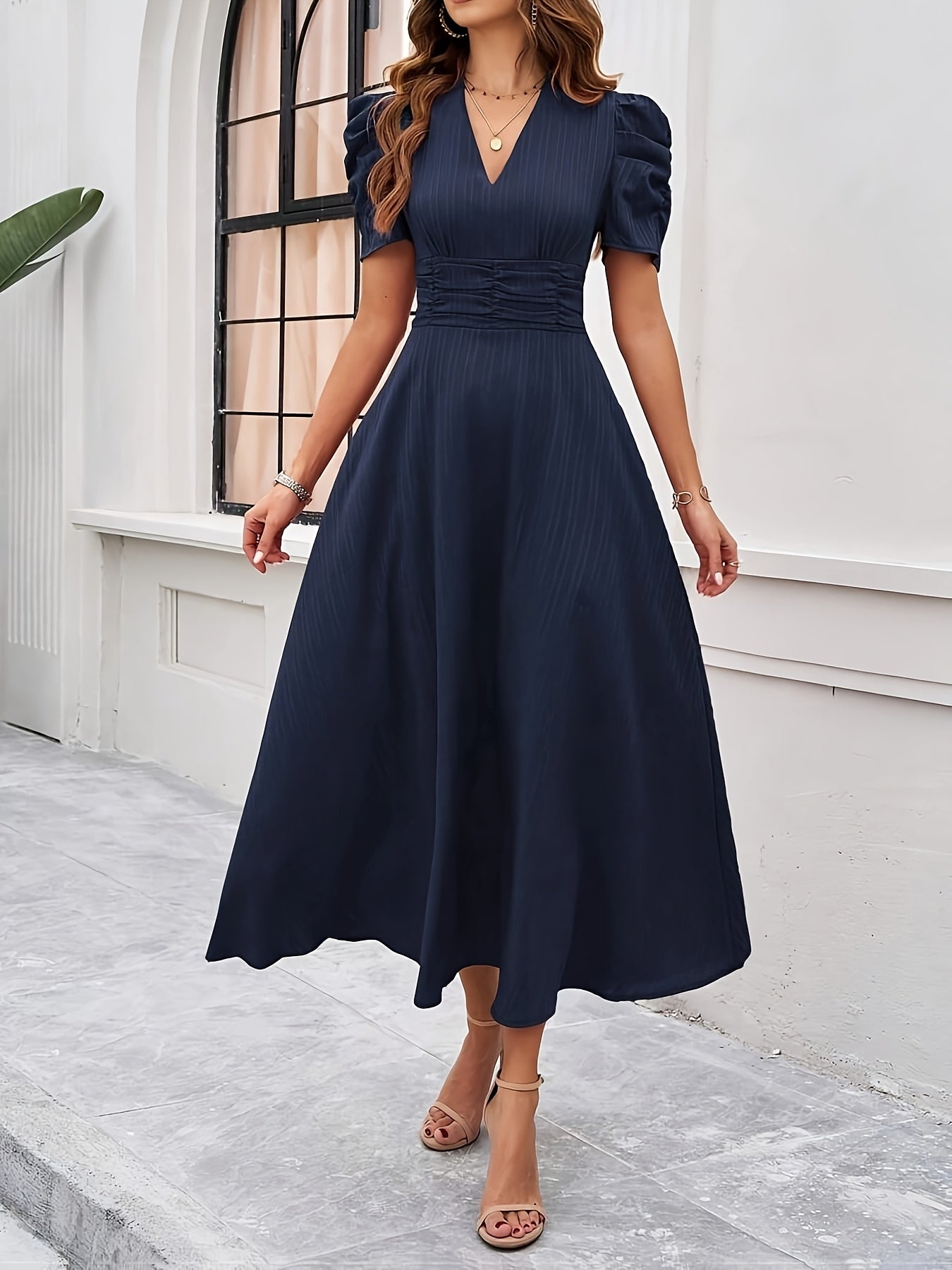 Quinn | Solid V-Neck A-Line Dress