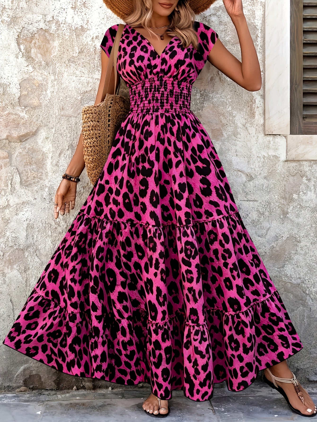 Sutton | Leopard Print V-Neck Maxi Dress