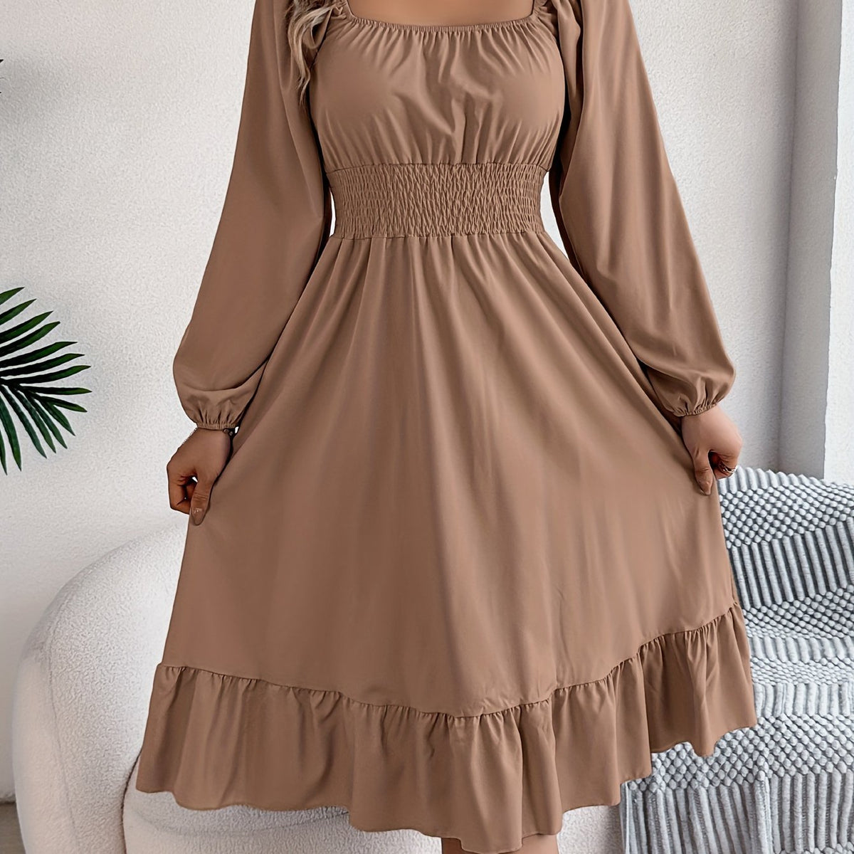 Lennon | Square Neck Waist-Cinching A-Line Dress