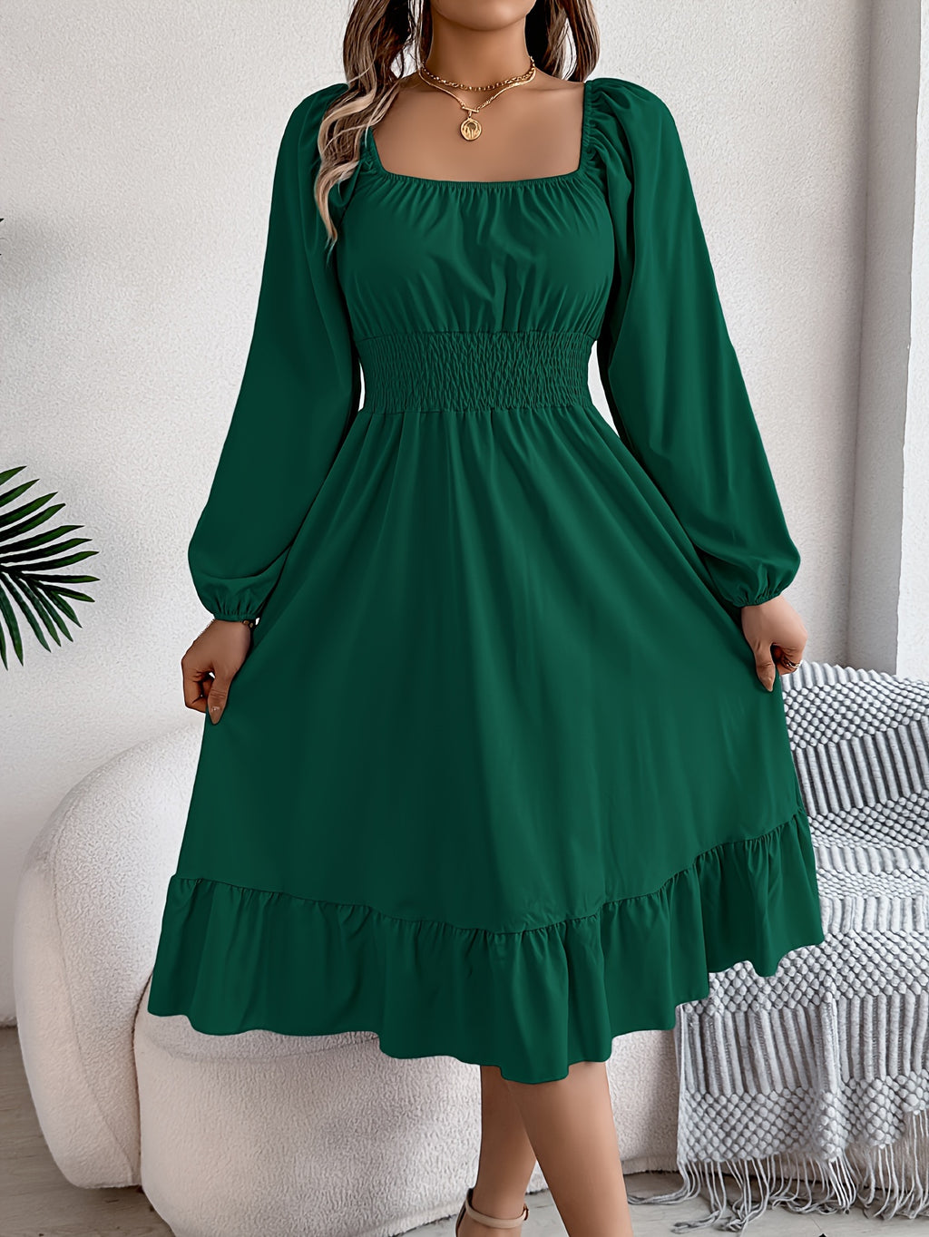 Lennon | Square Neck Waist-Cinching A-Line Dress