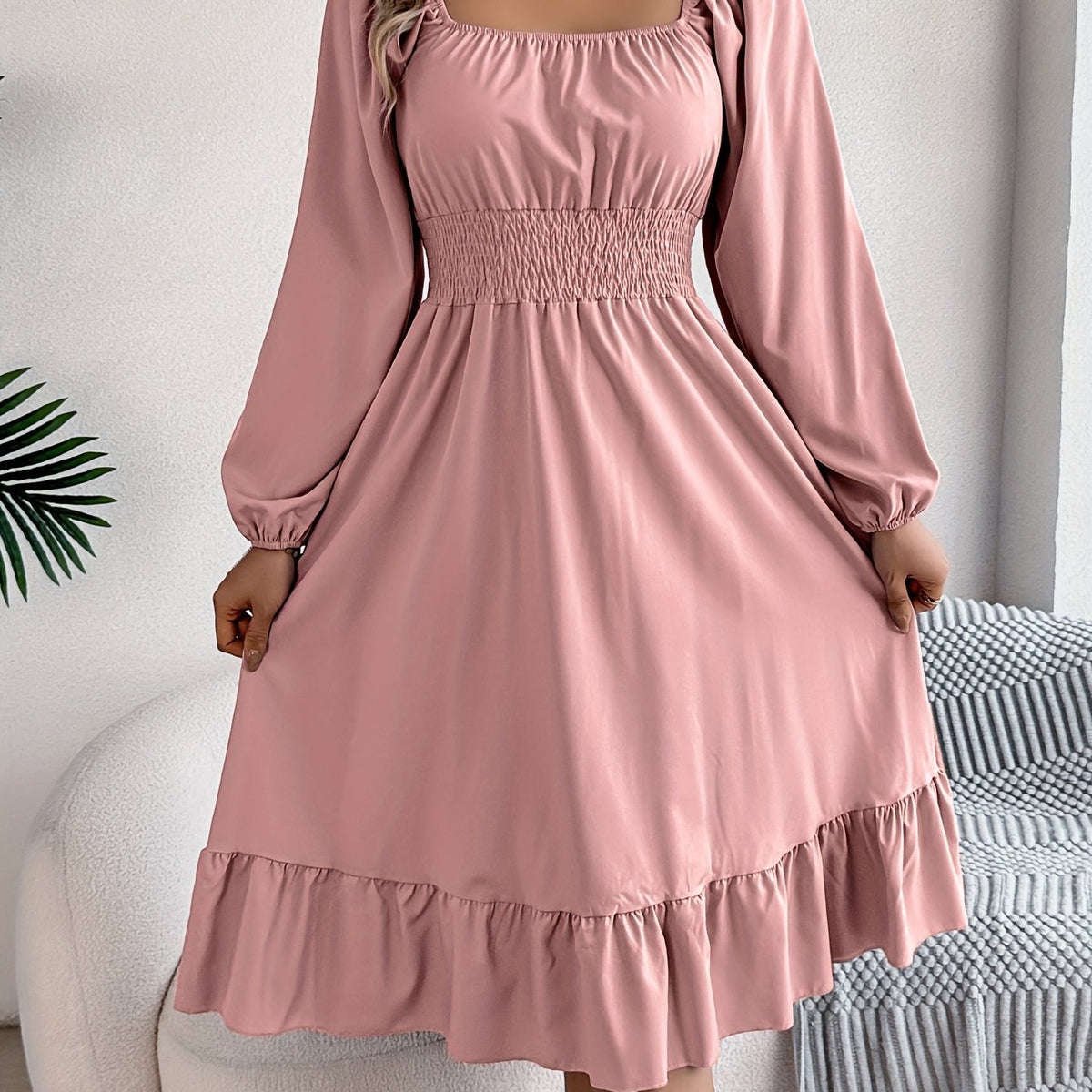 Lennon | Square Neck Waist-Cinching A-Line Dress