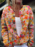 Camille Watercolor Floral Open-Front Cardigan - front view