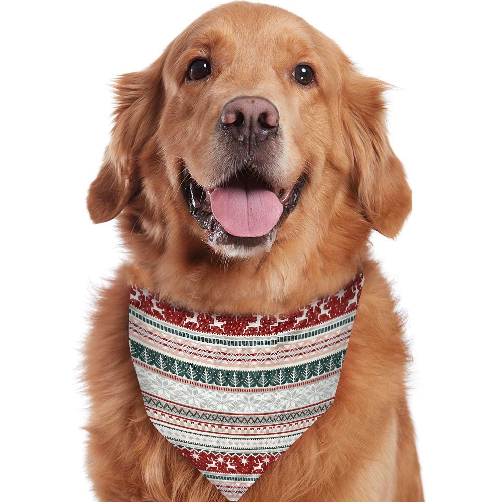 Family wearing matching Fair Isle reindeer print Christmas pajamas with white ribbed cuffs - view 7