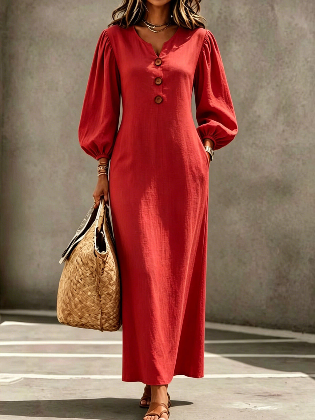 Presley | Puff Sleeve V-Neck Maxi Dress