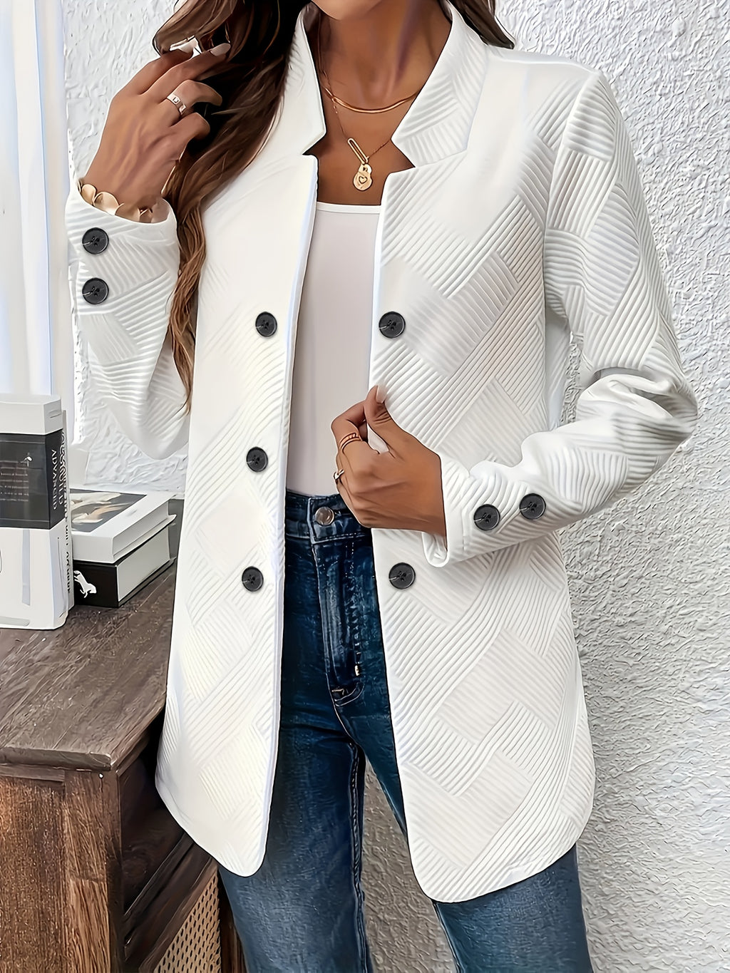 Genevieve | Textured Double Button Pocket Coat - view 8