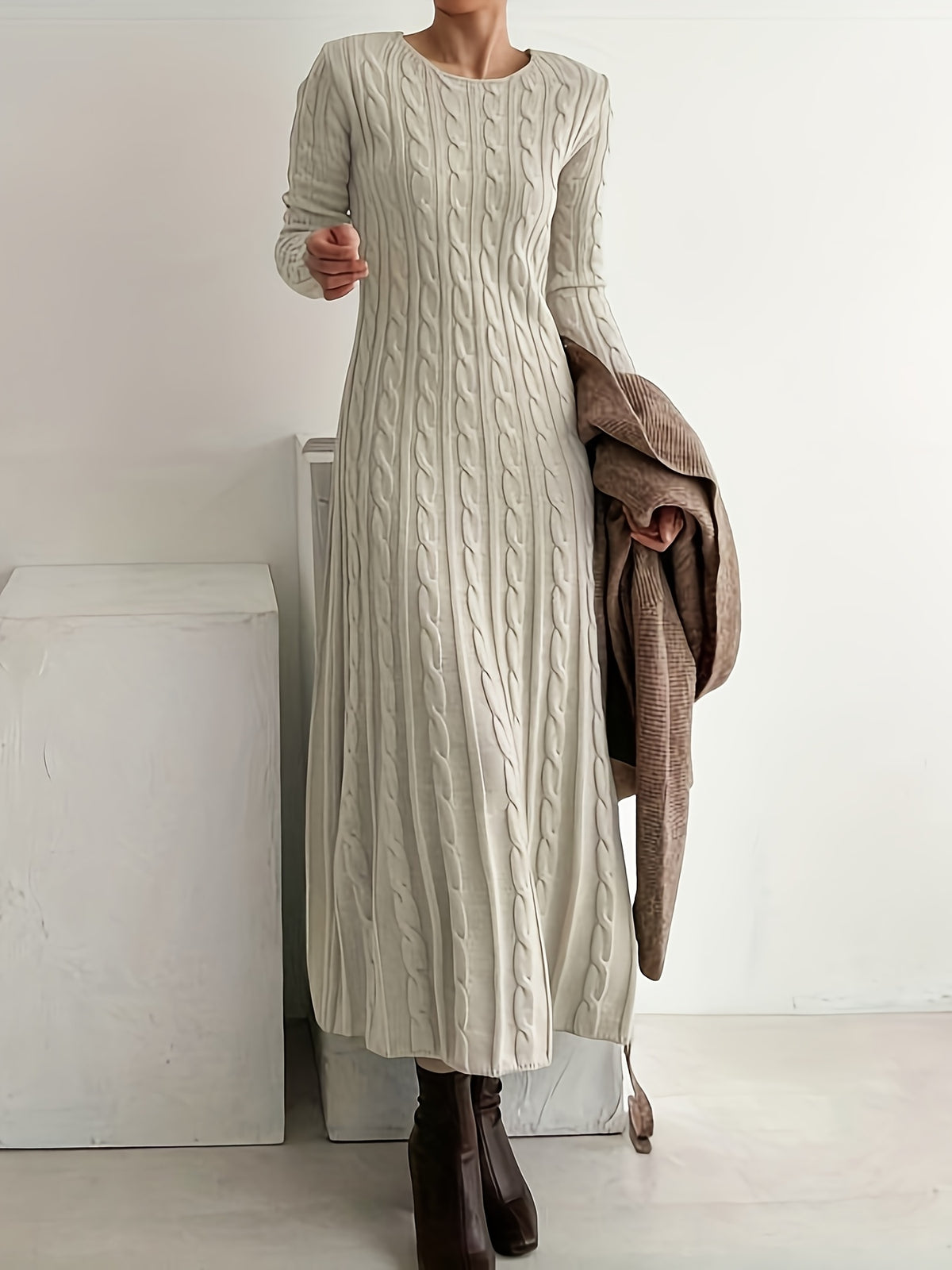 Rosalind | Long Knit Sweater Dress - front view
