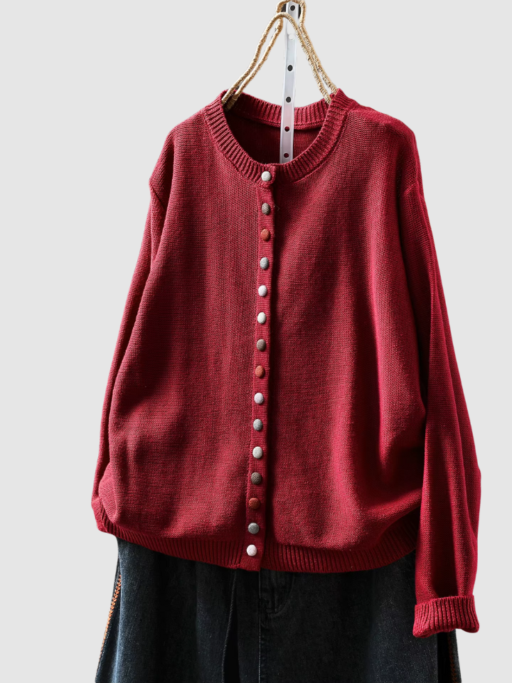 Celeste Decorative Button Knit Cardigan - front view
