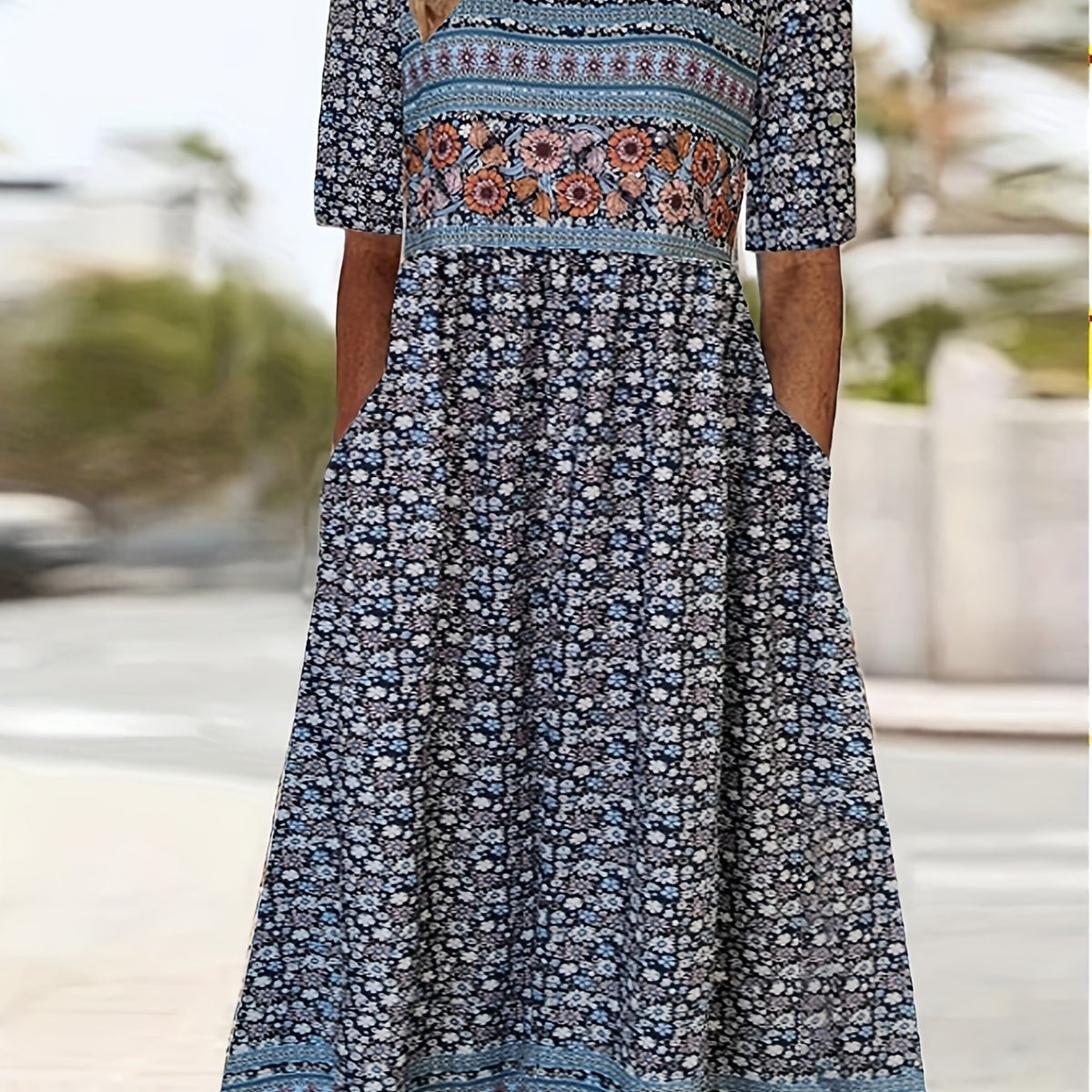 Monroe | Colour-Block Floral Midi Dress (Plus)
