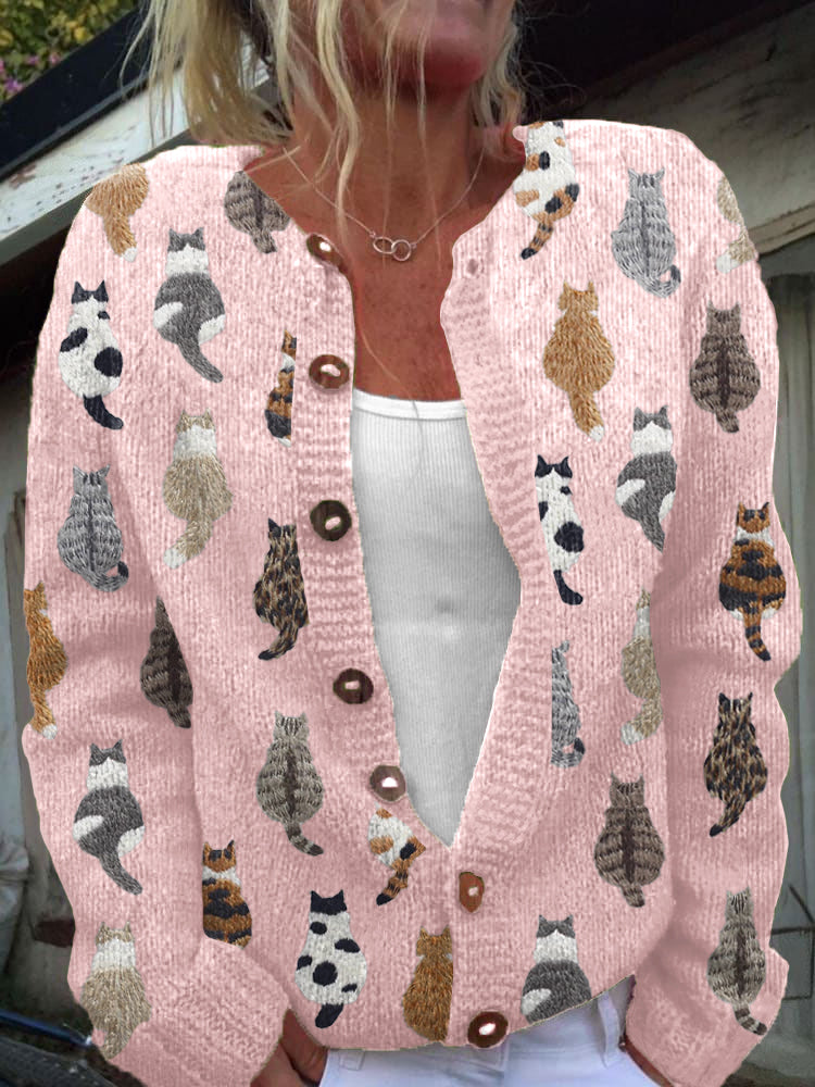 Cleo Cat Print Button-Front Cardigan - view 2
