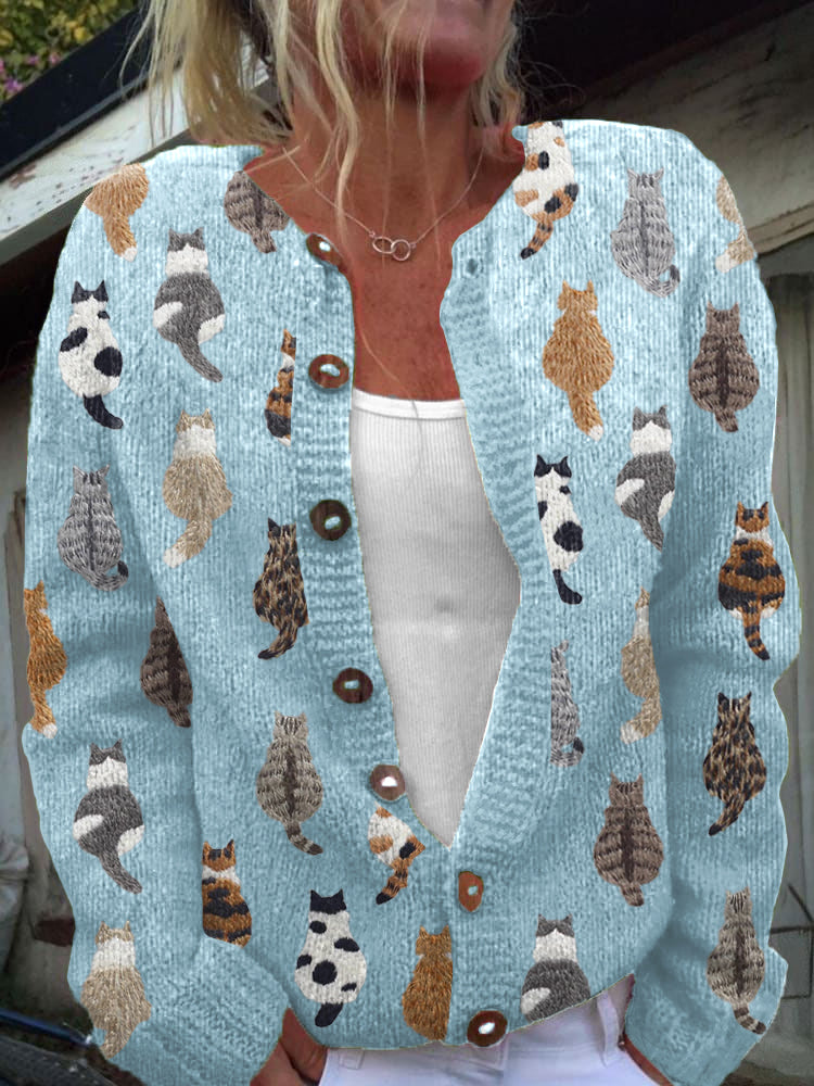 Cleo Cat Print Button-Front Cardigan - view 3