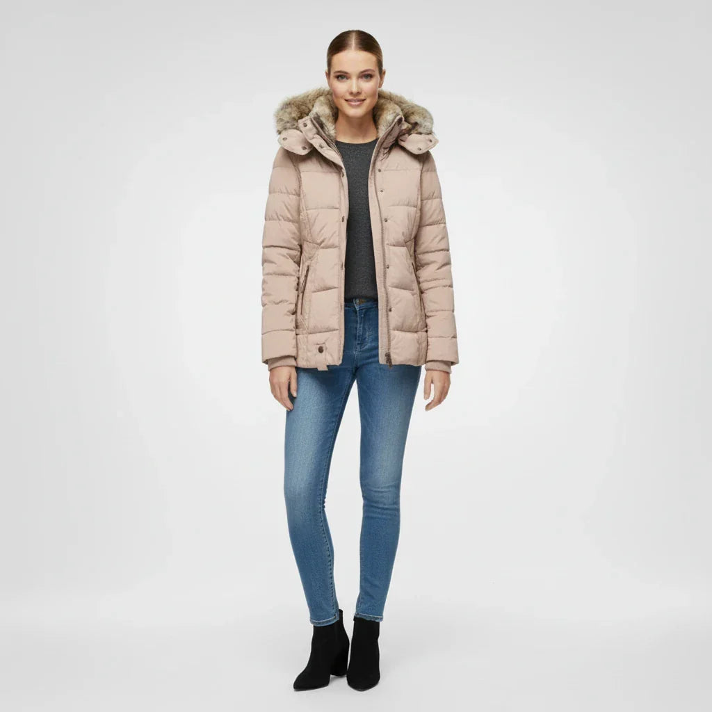 Greer | Button Front Faux Fur Trim Puffer Jacket - view 10