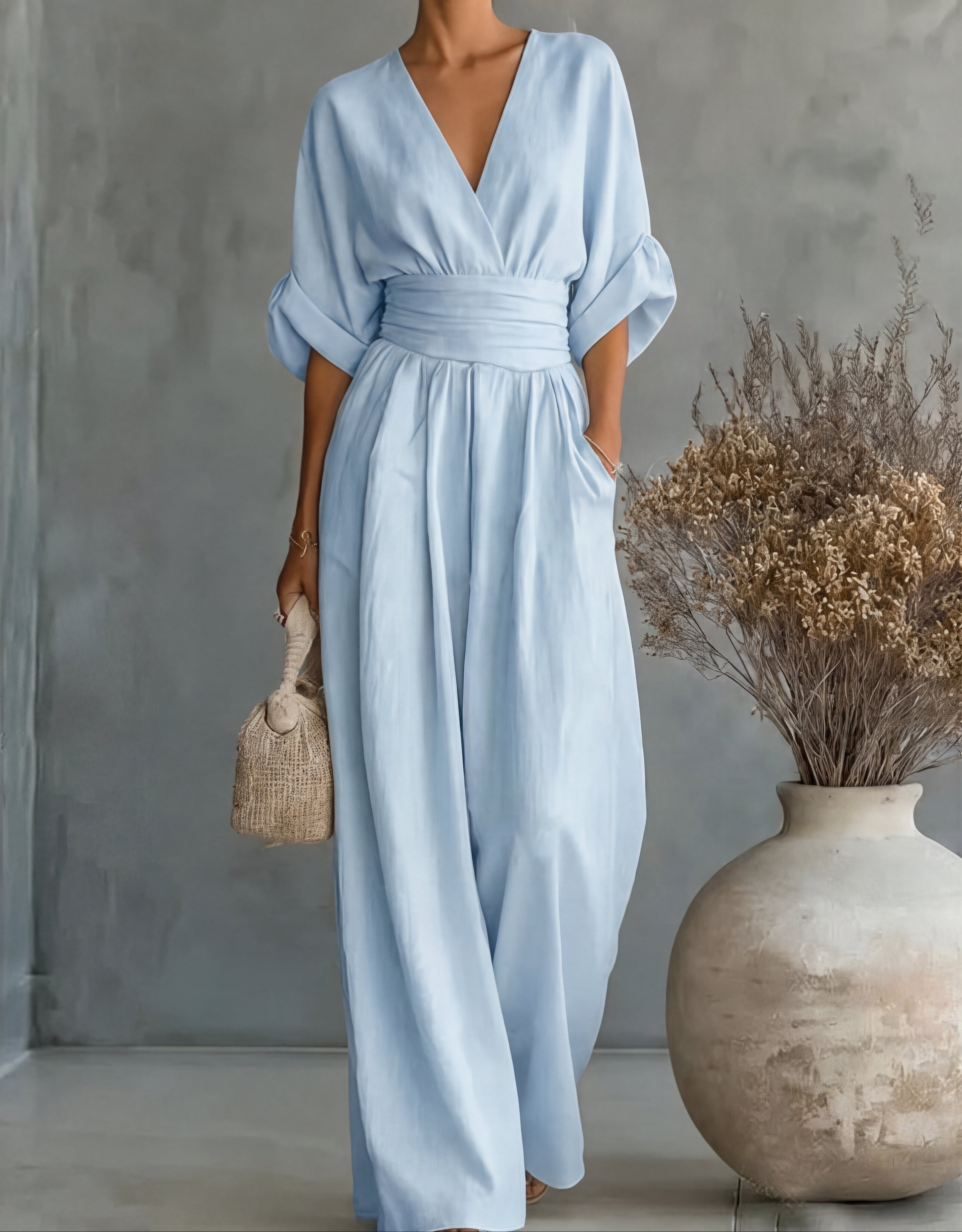 Charlotte Women's Elegant V-Neck Wide-Leg Jumpsuit