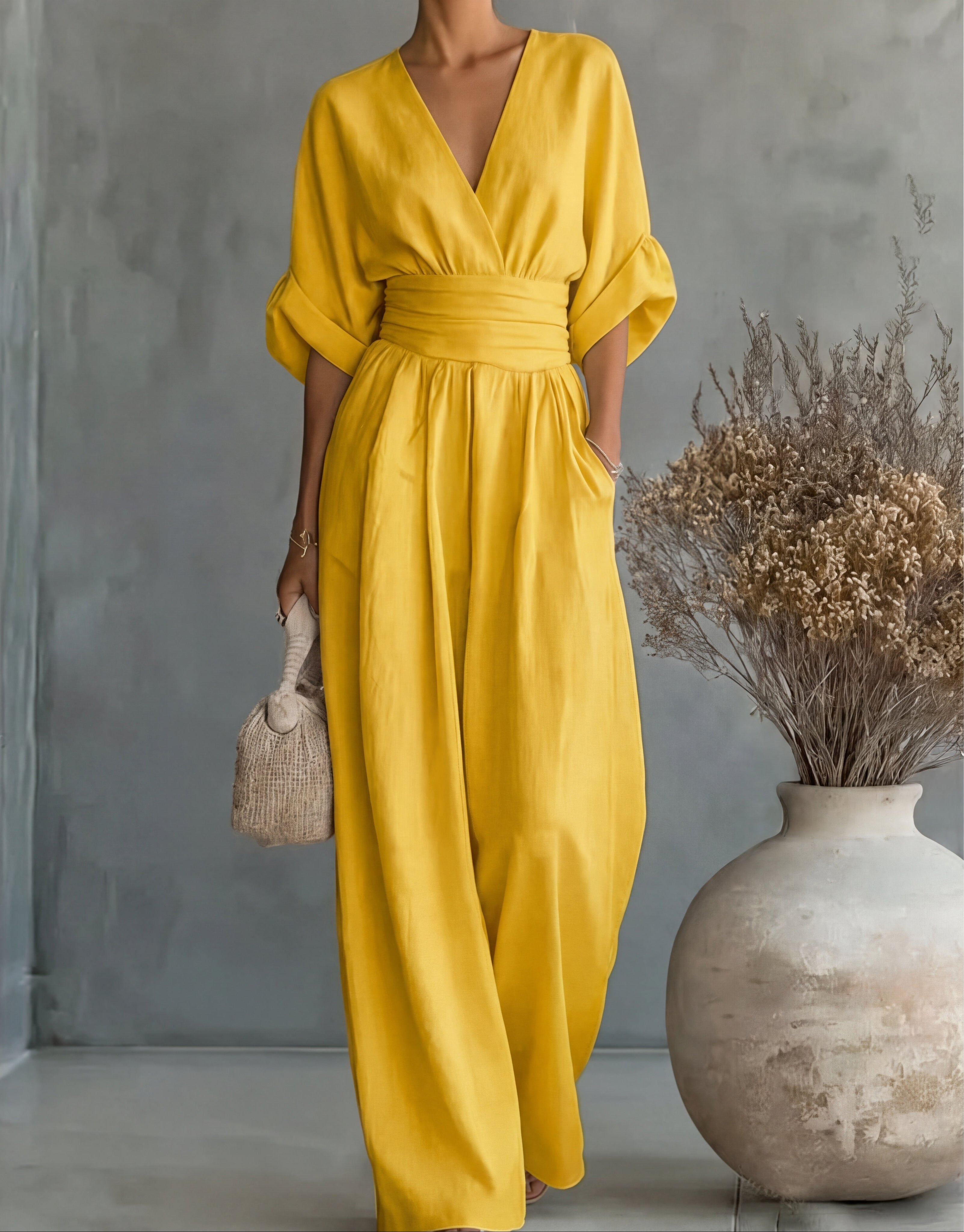 Charlotte Women's Elegant V-Neck Wide-Leg Jumpsuit
