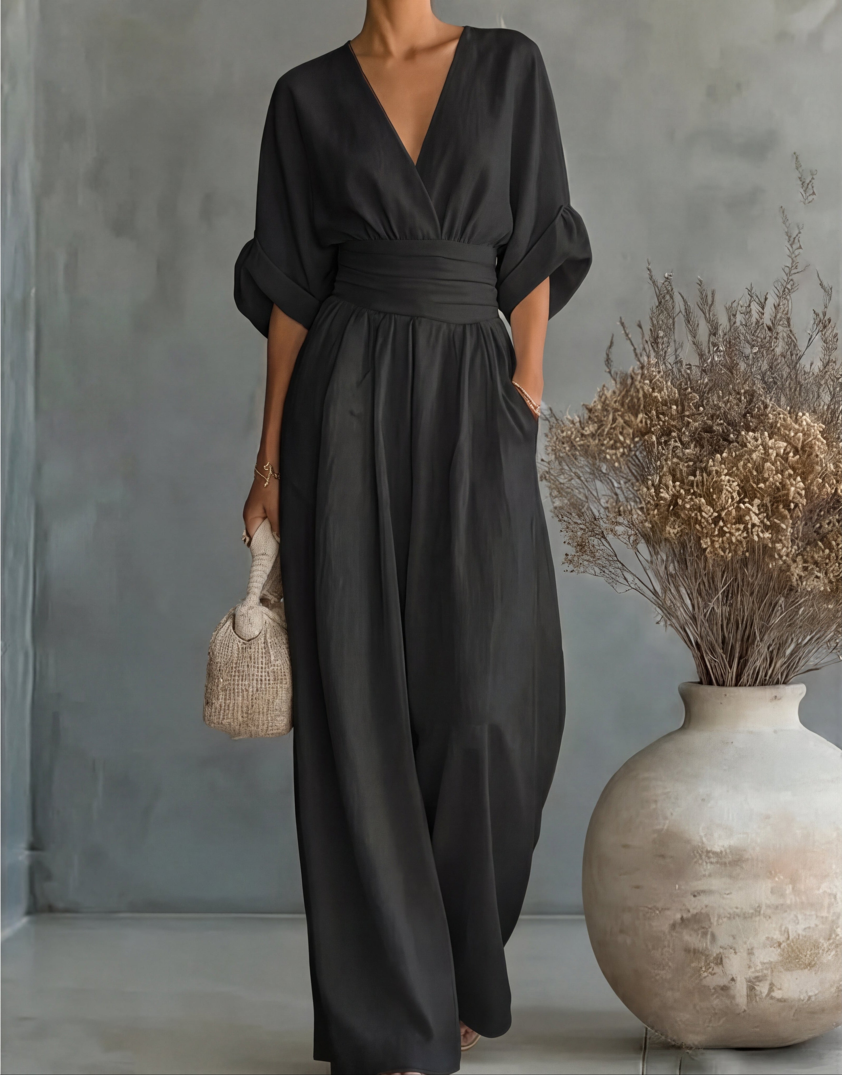 Charlotte Women's Elegant V-Neck Wide-Leg Jumpsuit