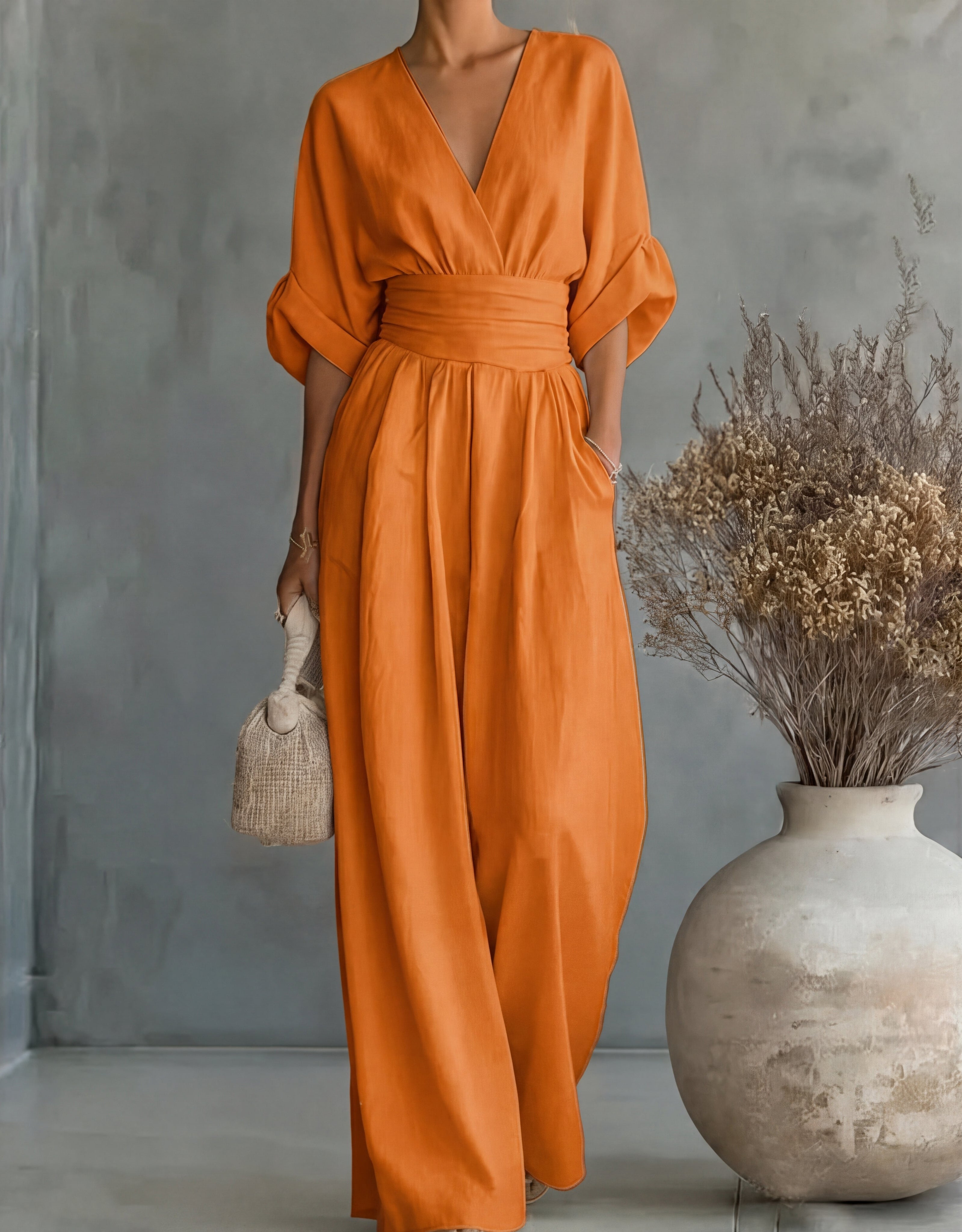 Charlotte Women's Elegant V-Neck Wide-Leg Jumpsuit