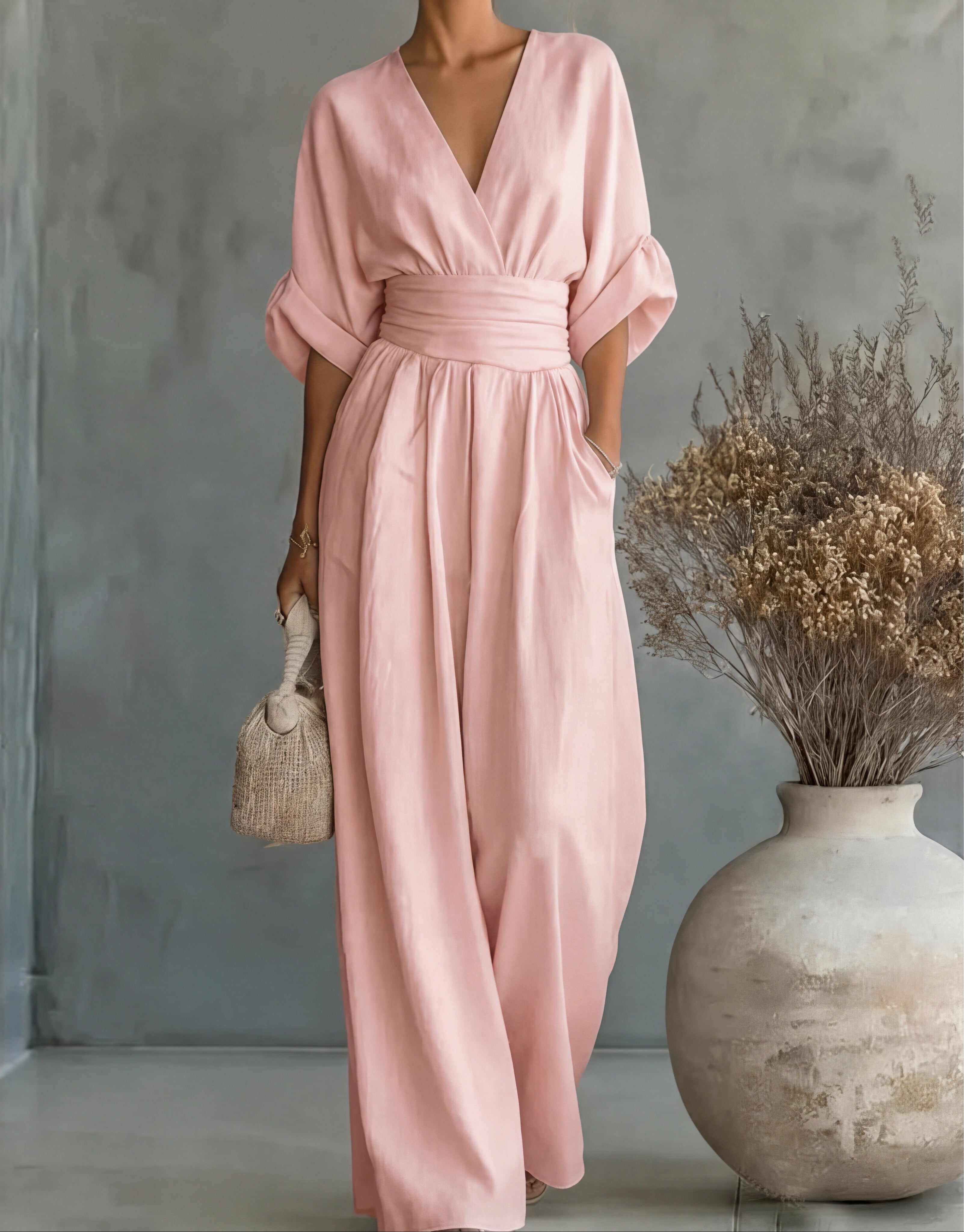 Charlotte Women's Elegant V-Neck Wide-Leg Jumpsuit