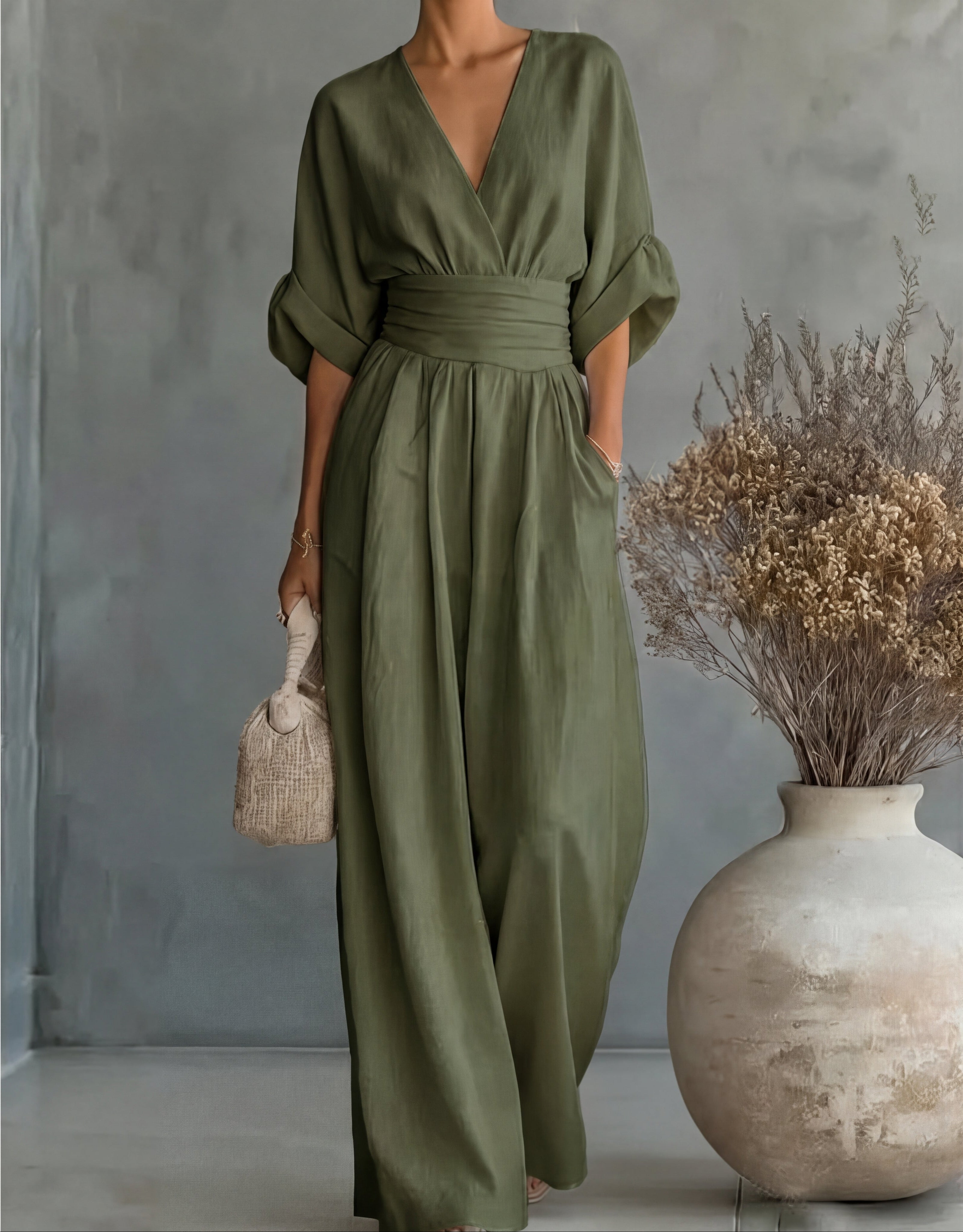 Charlotte Women's Elegant V-Neck Wide-Leg Jumpsuit
