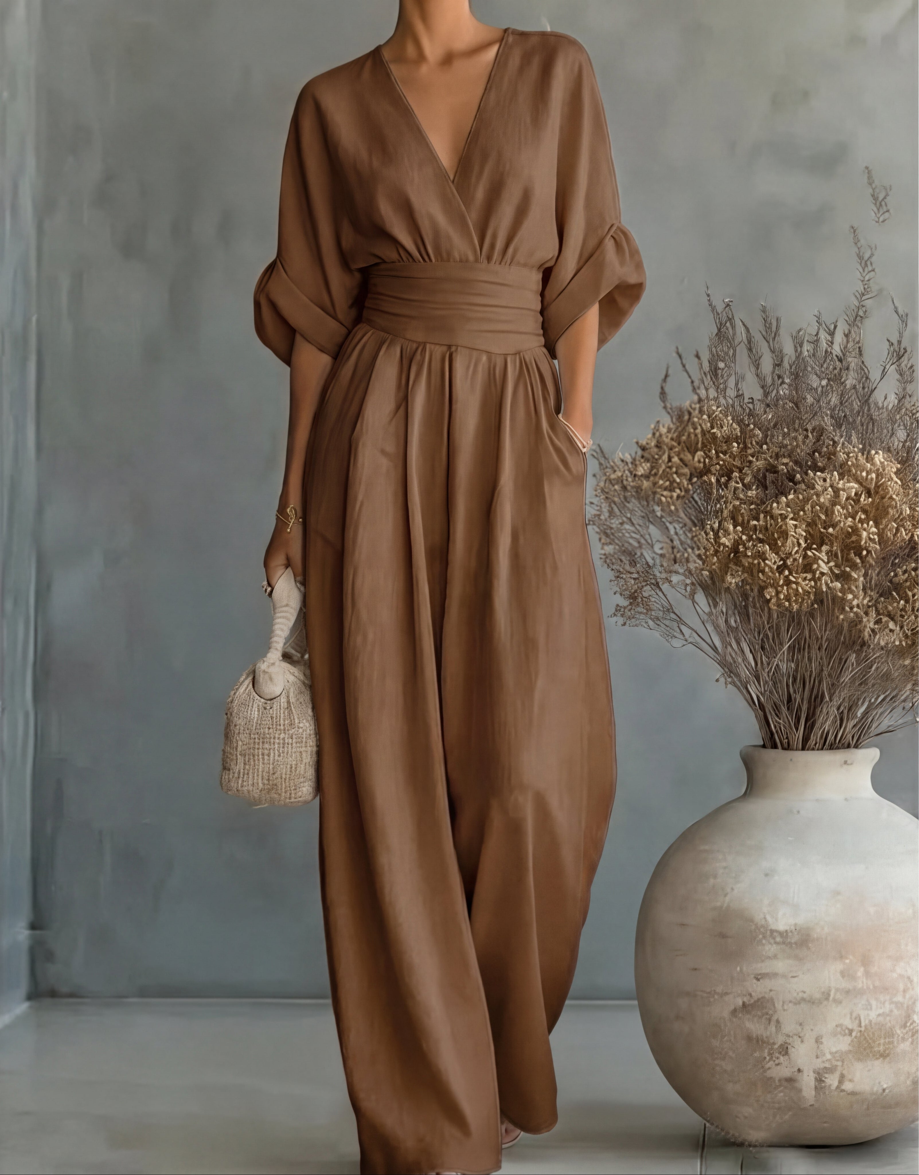 Charlotte Women's Elegant V-Neck Wide-Leg Jumpsuit