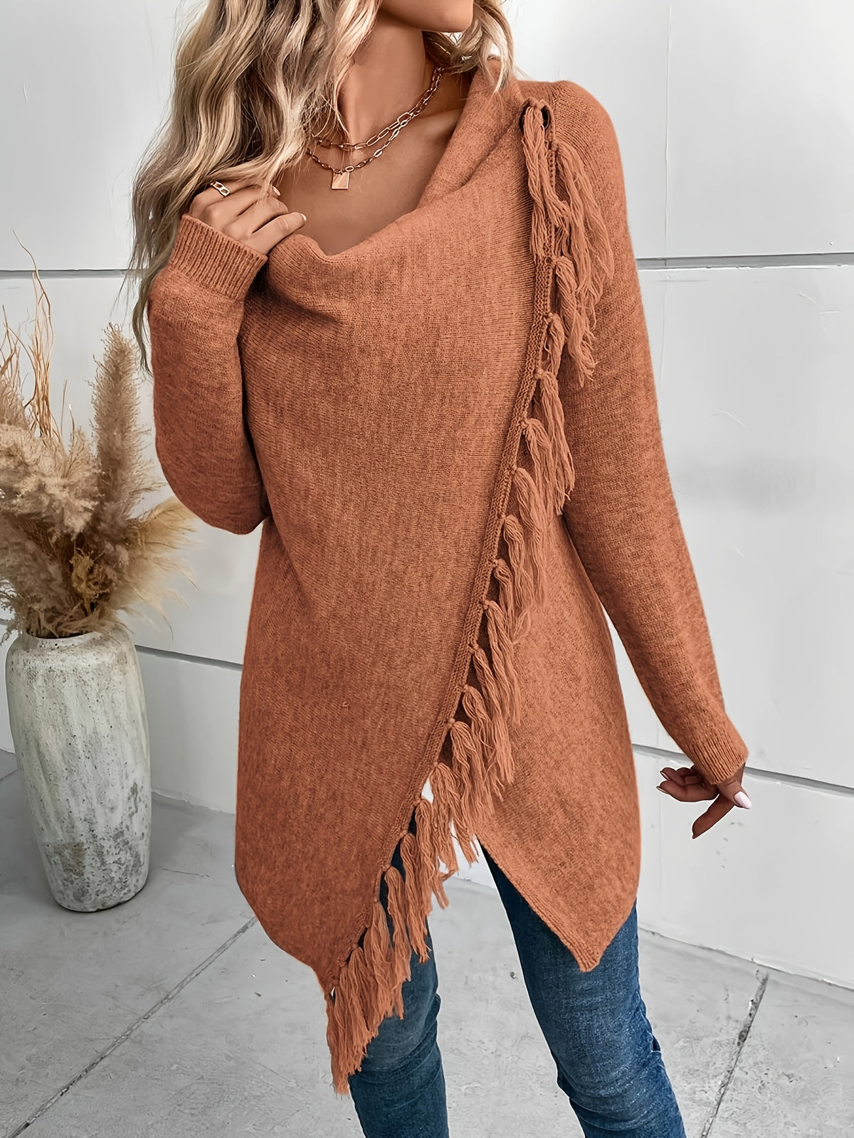 Seraphine | Fringed Draped Neck Shawl - view 2