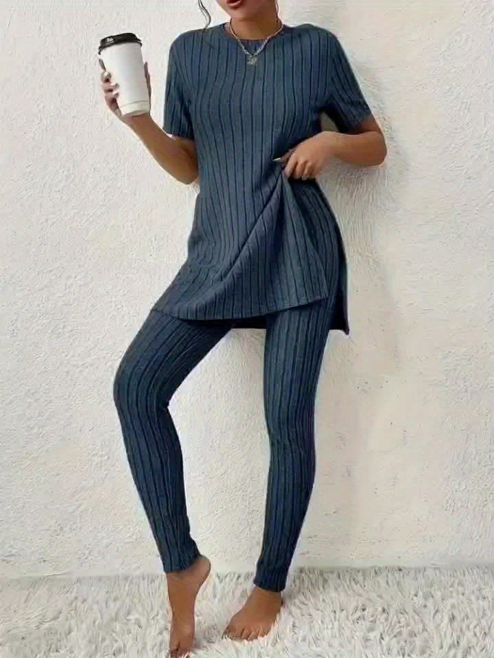Noor | Striped Short Sleeve Lounge Set - view 11