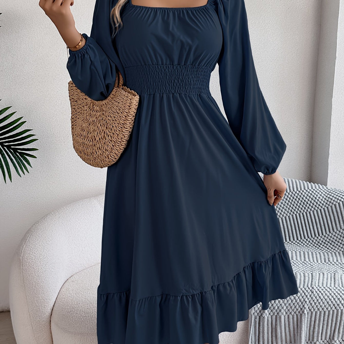 Lennon | Square Neck Waist-Cinching A-Line Dress