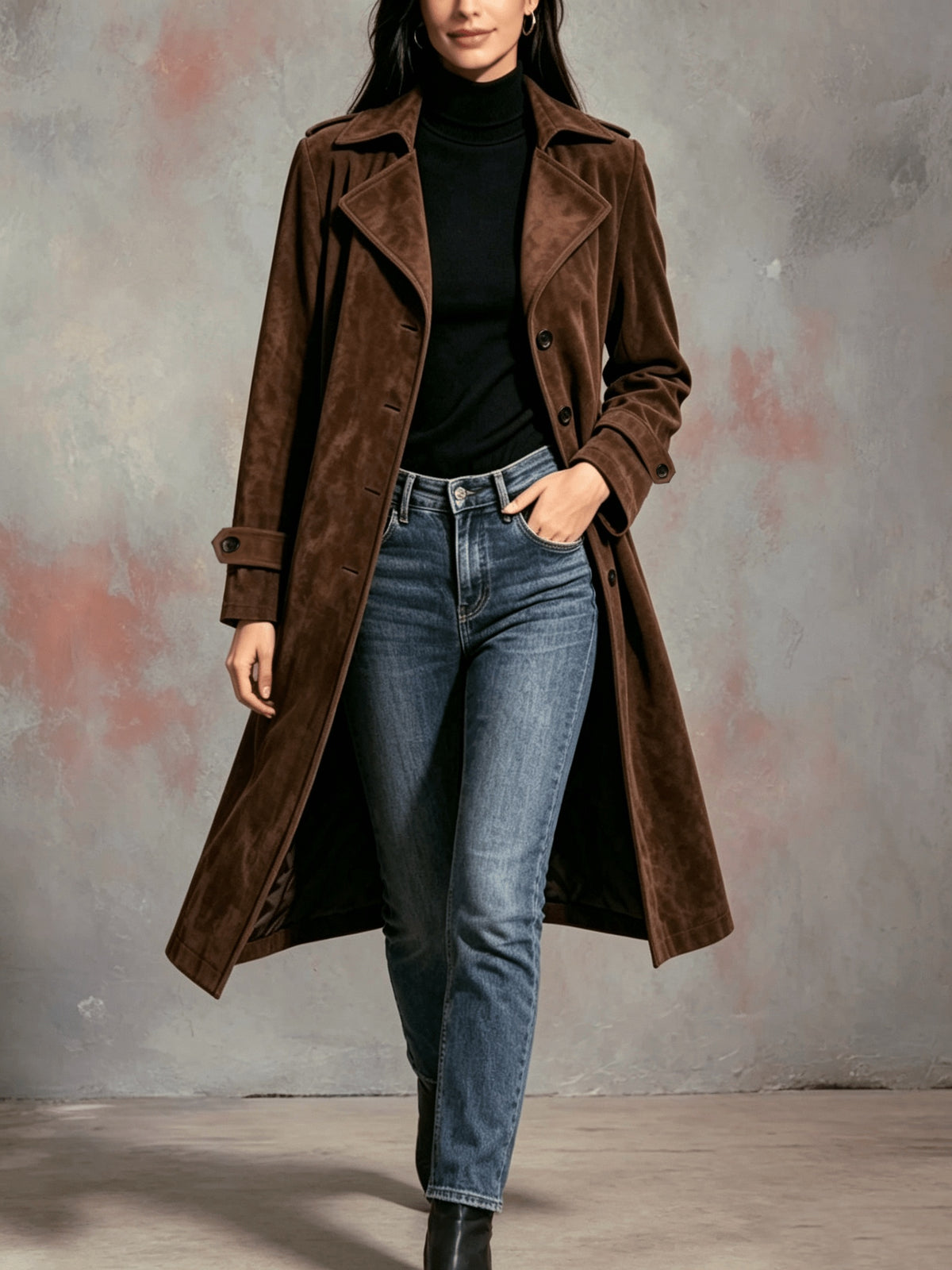 Adeline | Classic Lapel Single Breasted Coat - front view