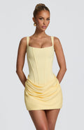 Corset homecoming mini dress with square neckline, lace-up back and draped skirt