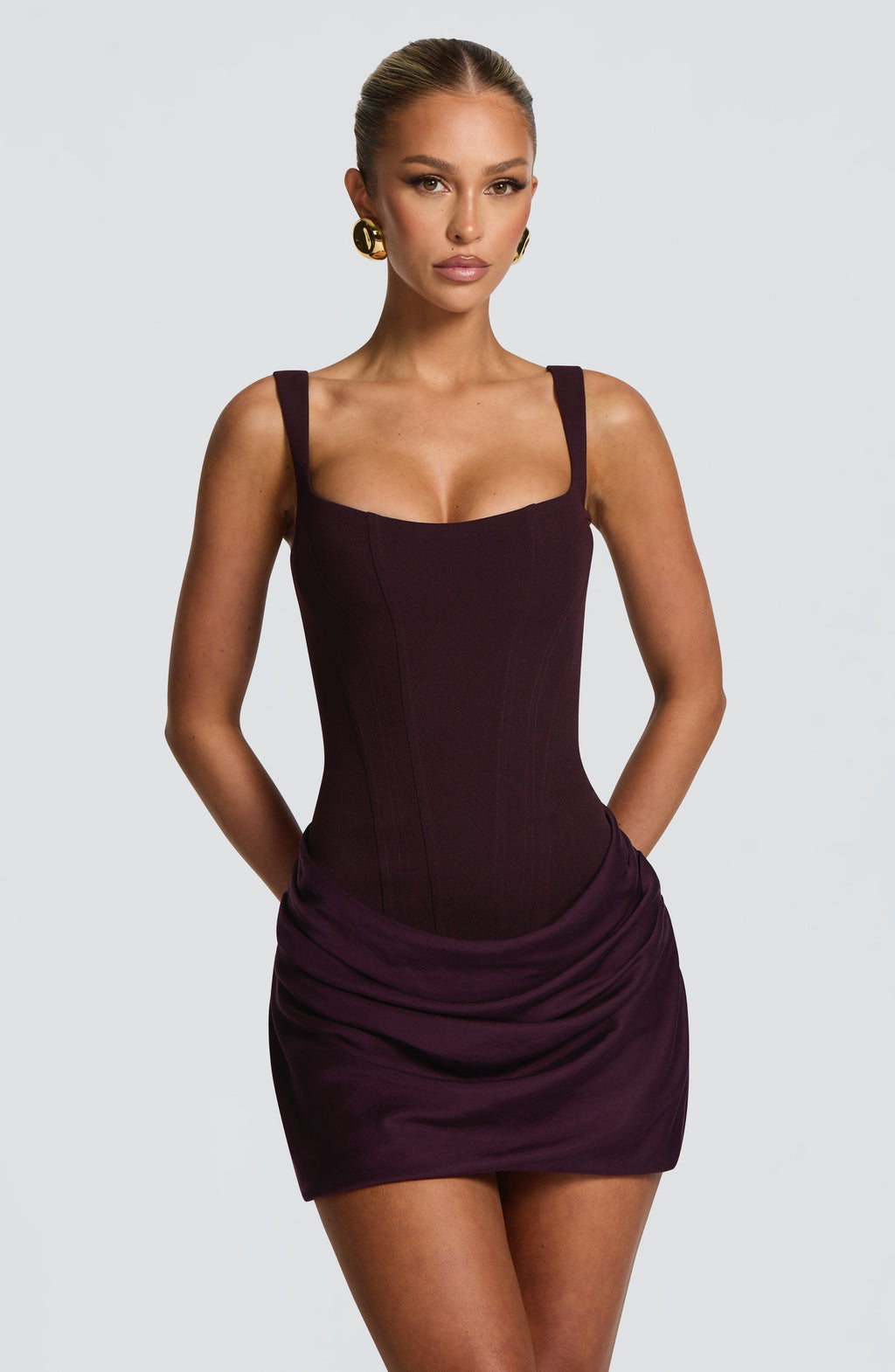 Corset homecoming mini dress with square neckline, lace-up back and draped skirt - view 11