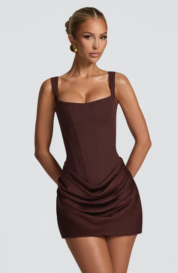 Corset homecoming mini dress with square neckline, lace-up back and draped skirt - view 20