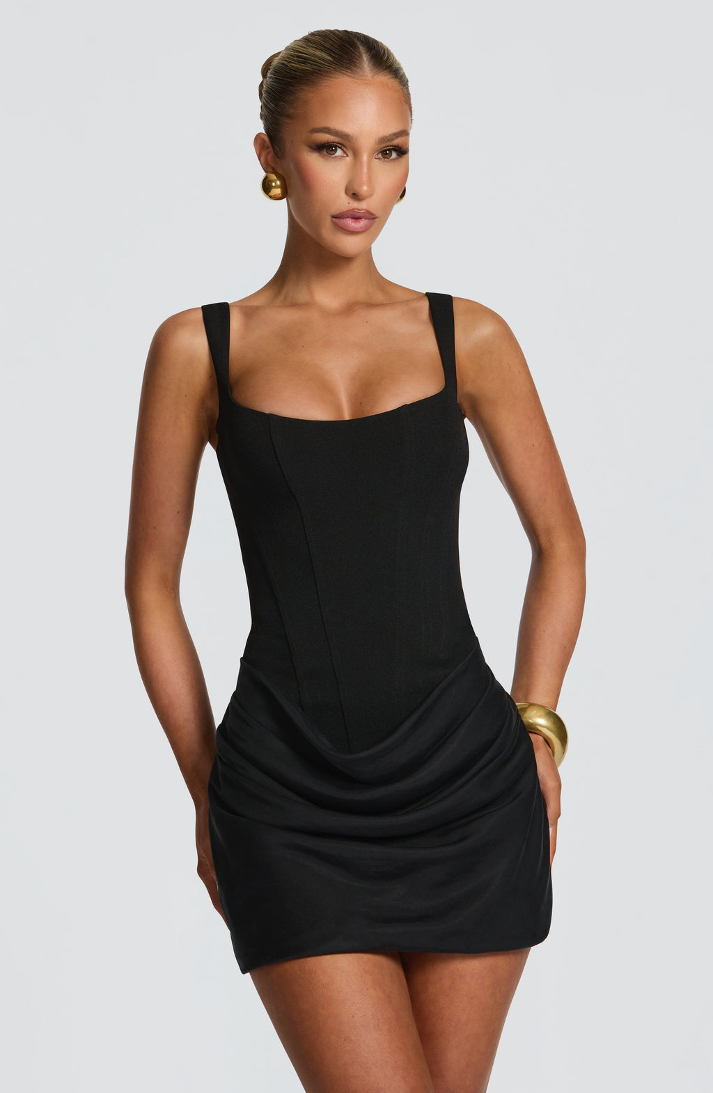 Corset homecoming mini dress with square neckline, lace-up back and draped skirt - view 8